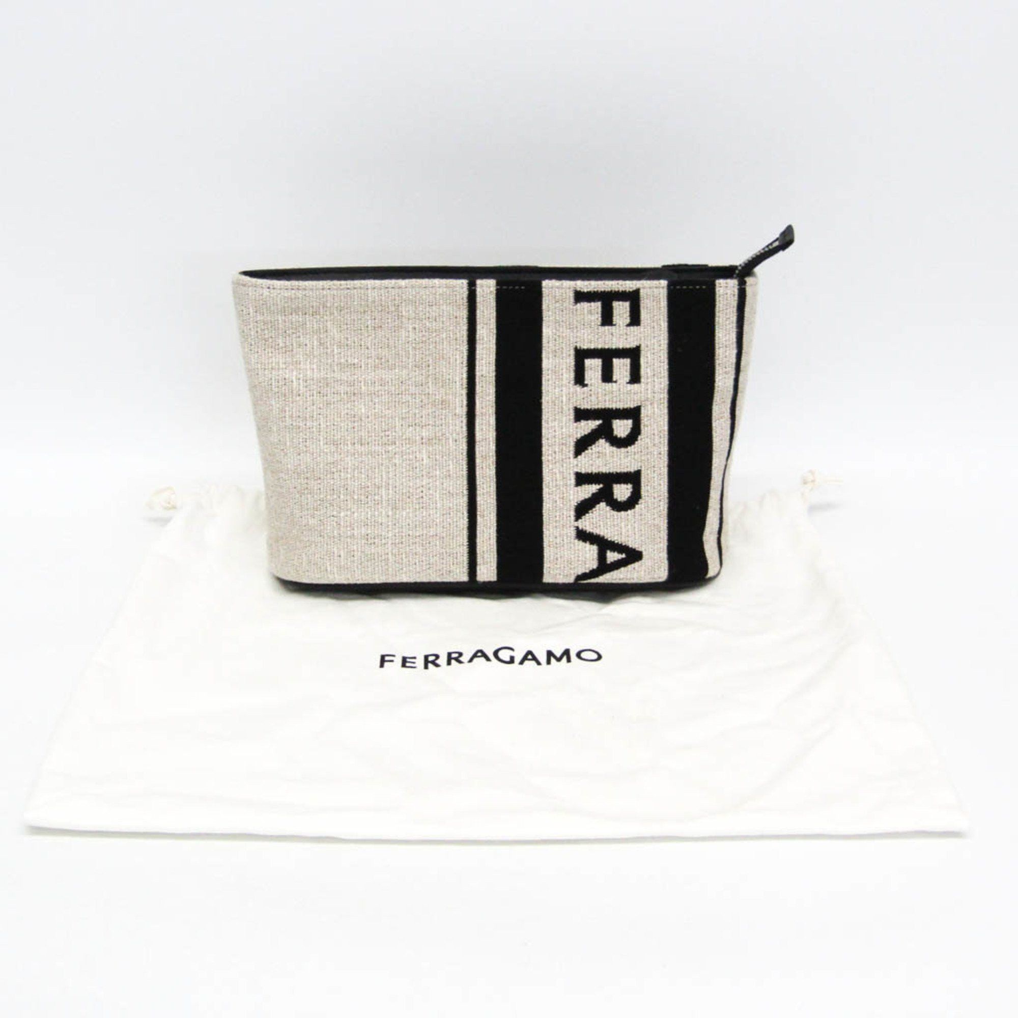 Salvatore Ferragamo Salvatore Ferragamo Logo EE-24 1638 Men,Women Leather,Cotton Pouch Beige,Black Size ONE SIZE - 2 Thumbnail
