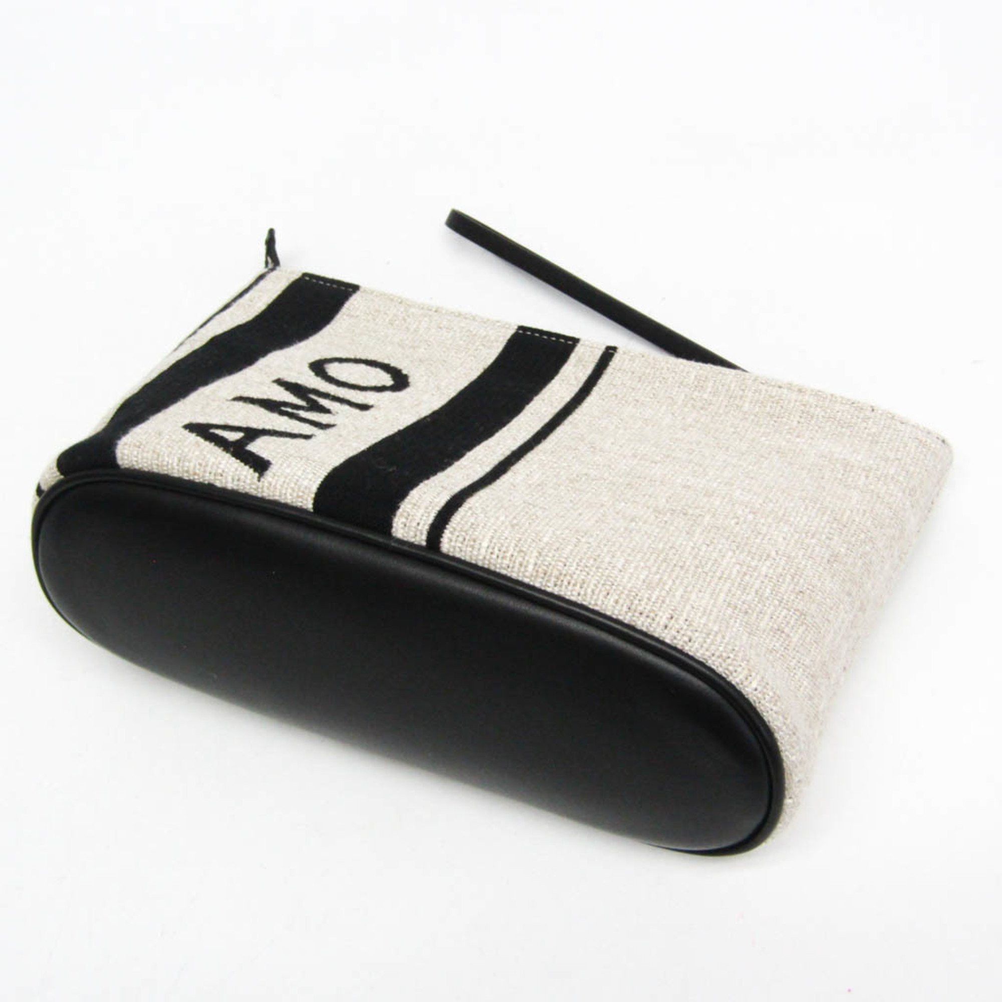 Salvatore Ferragamo Salvatore Ferragamo Logo EE-24 1638 Men,Women Leather,Cotton Pouch Beige,Black Size ONE SIZE - 3 Thumbnail