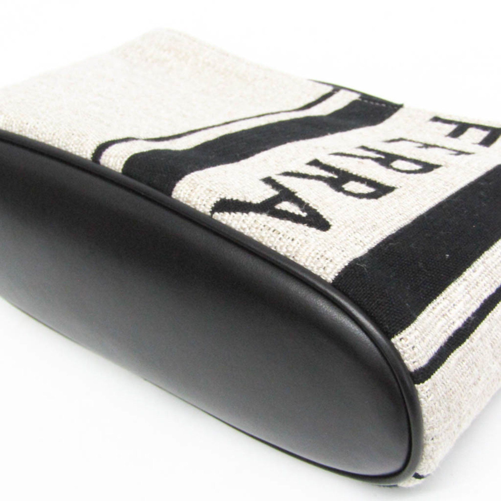 Salvatore Ferragamo Salvatore Ferragamo Logo EE-24 1638 Men,Women Leather,Cotton Pouch Beige,Black Size ONE SIZE - 5 Thumbnail