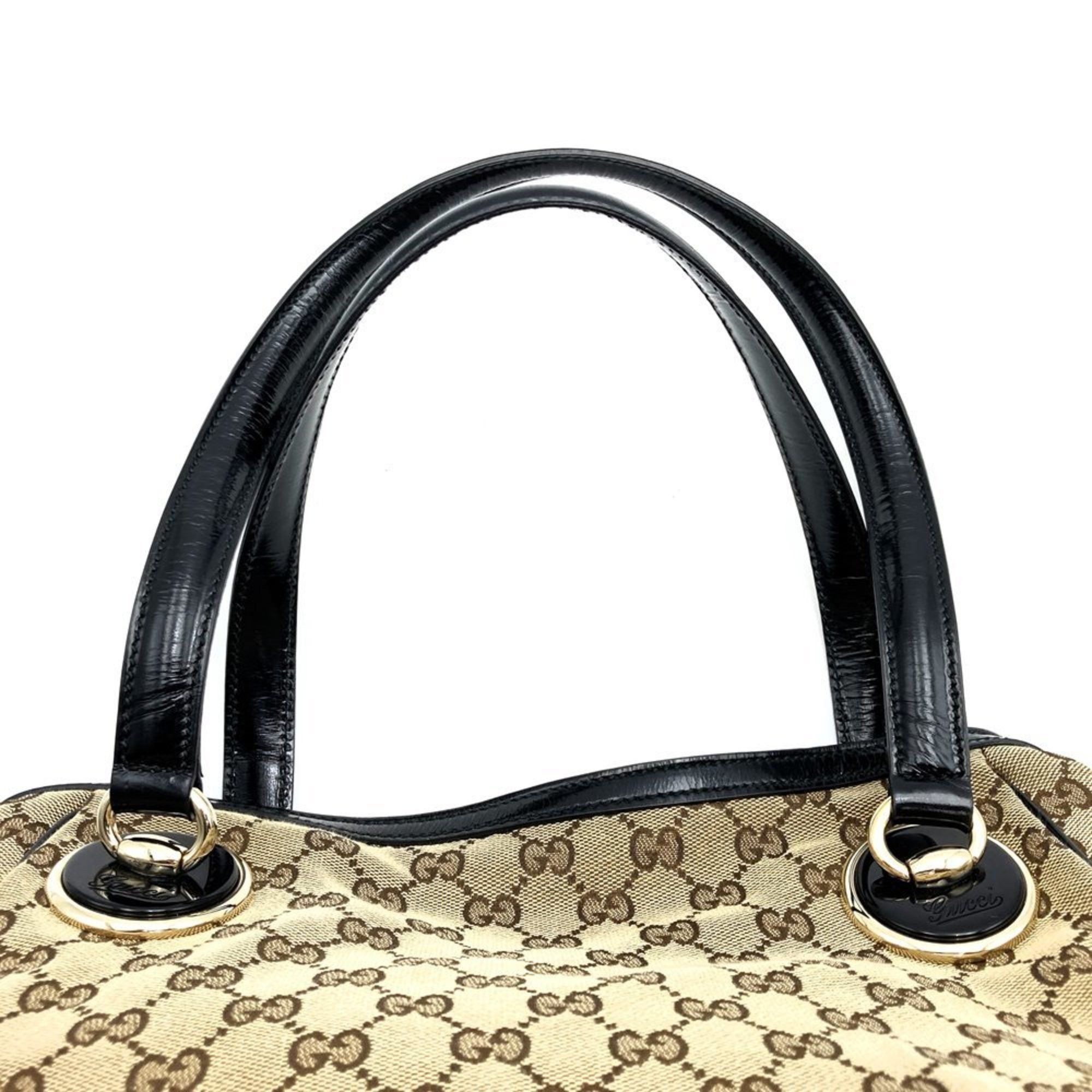 GUCCI 203528 Tote Bag Shoulder GG Canvas Beige x Black Women's and