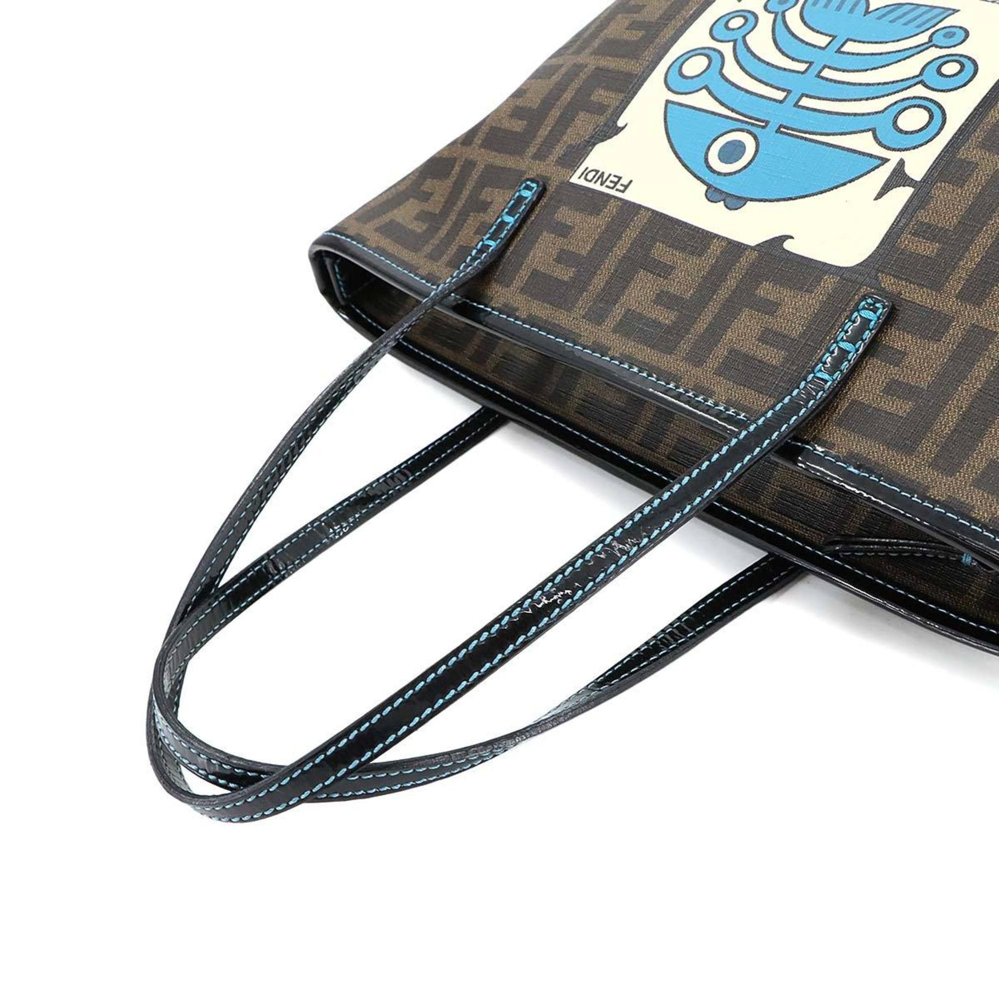 FENDI Zucca Patent Leather Tote Bag, Brown/Black, Fortune Fish