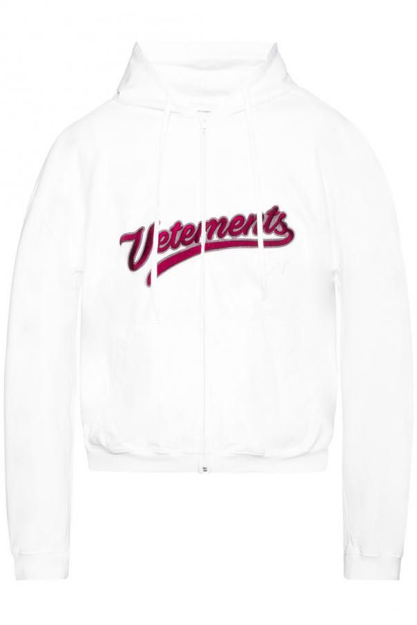 Vetements Vetements White Bro Zip Up Hoodie with Embroidered Logo