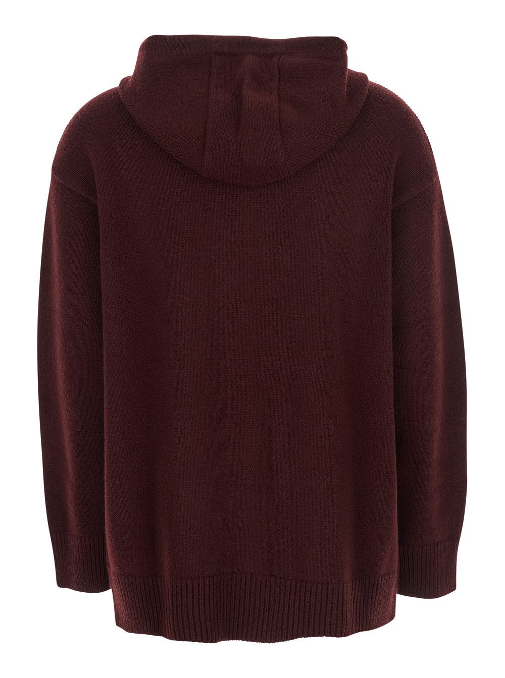 Max Mara 'Liana' Bordeaux Sweater with Drawstring Hood and Dropped Shoulders in Cashmere Woman Size S / US 4 / IT 40 - 2 Thumbnail