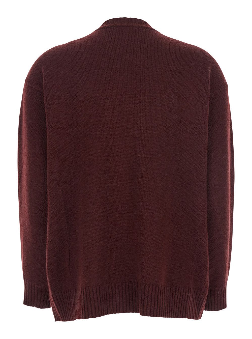 Max Mara Bordeaux Crew Neck Sweater with Front Embroidery in Wool and Cashmere Blend Woman Size S / US 4 / IT 40 - 2 Thumbnail