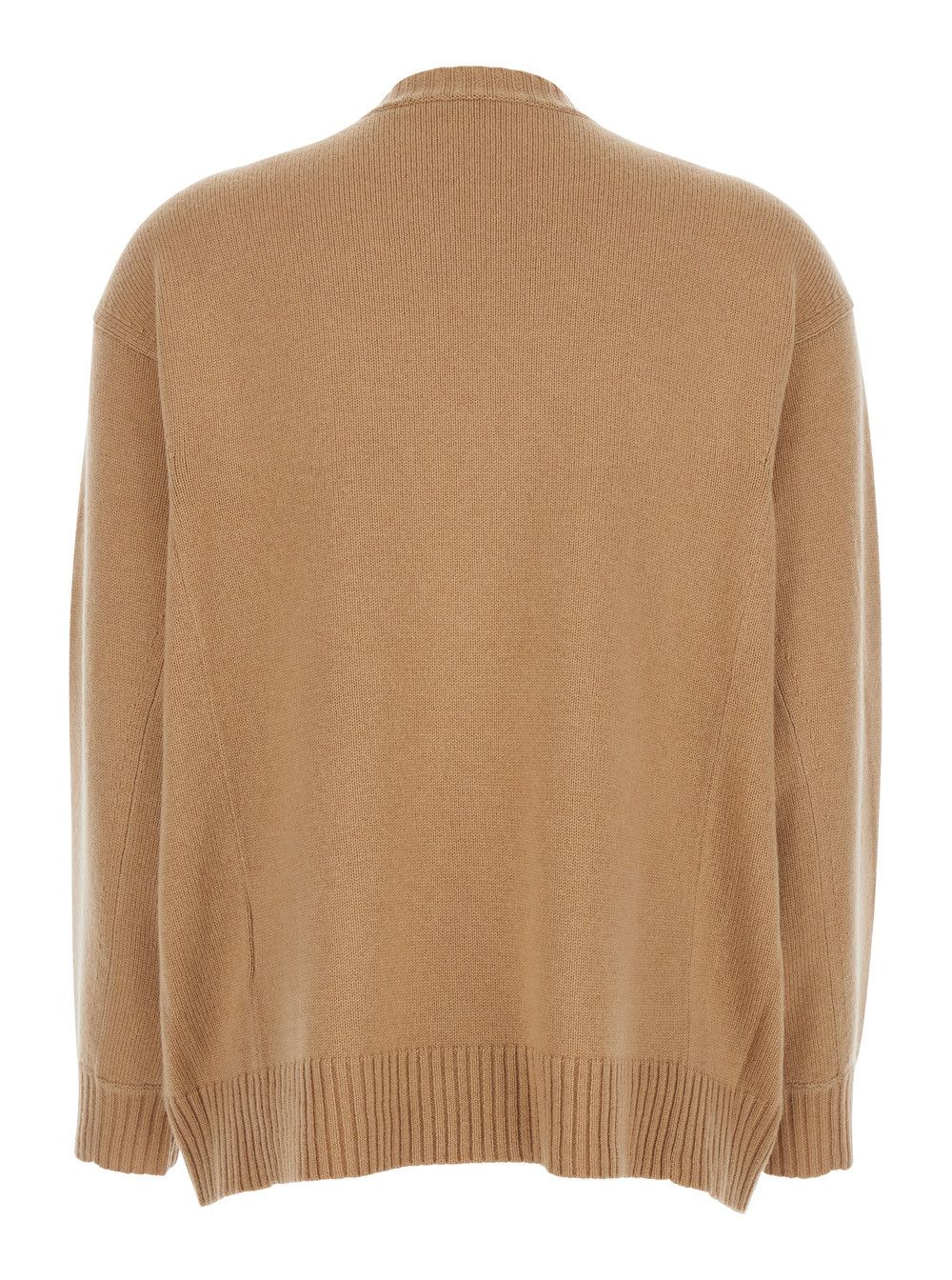 Max Mara Beige Crew Neck Sweater with Front Embroidery in Wool and Cashmere Blend Woman Size XS / US 0-2 / IT 36-38 - 2 Thumbnail