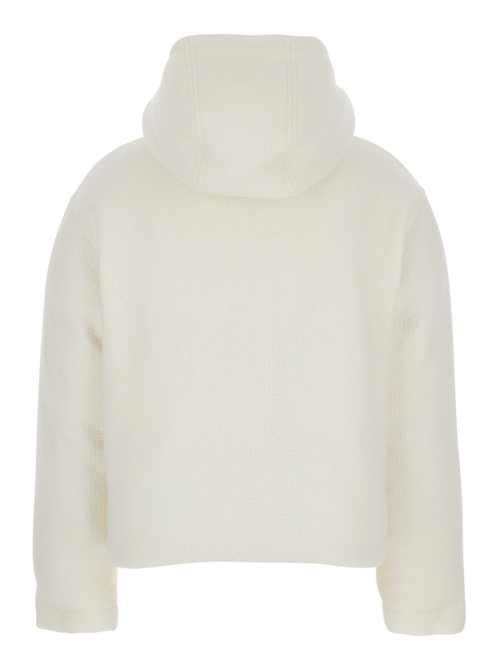 Gucci White Wool Bomber Jacket with Fixed Hood and Logo Lettering on the Front Size M / US 6-8 / IT 42-44 - 2 Thumbnail