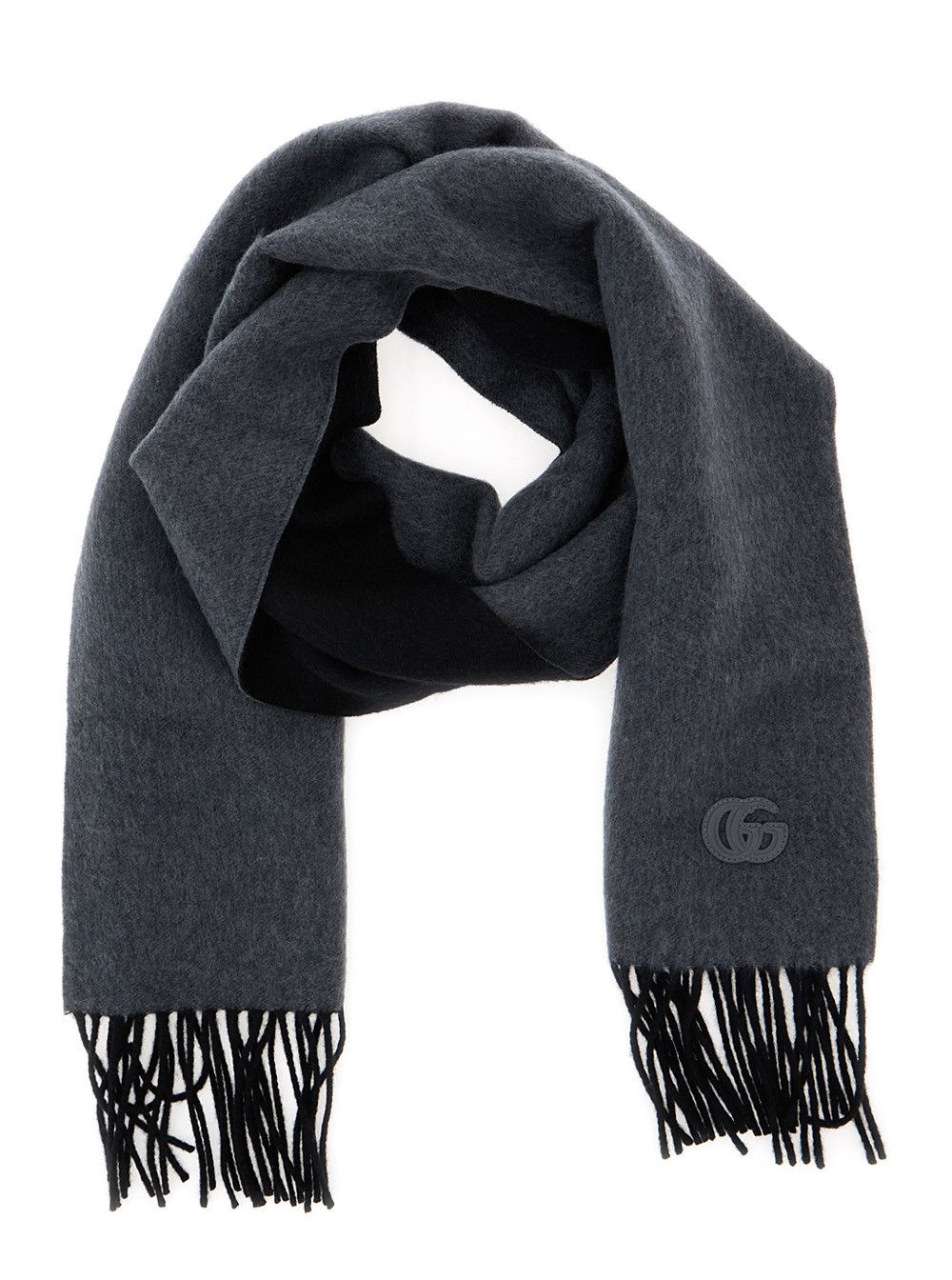 Gucci Gray Cashmere Scarf with GG Patch on the Front and Frayed Hem for Men Size ONE SIZE - 2 Thumbnail