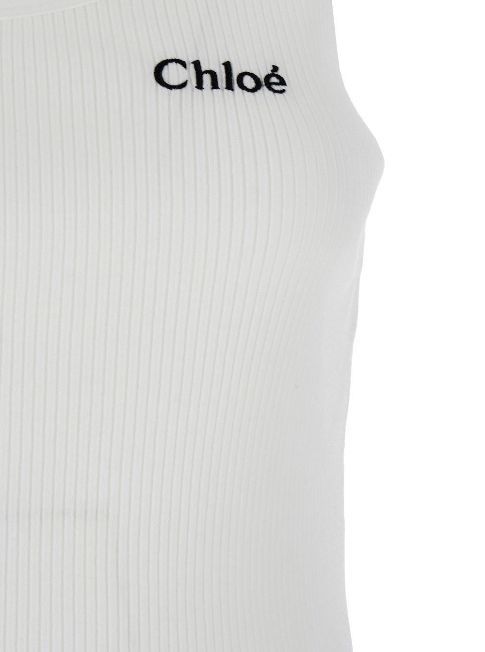 Chloe White Top with Embroidered Logo on the Front in Cotton Woman Size L / US 10 / IT 46 - 2 Thumbnail