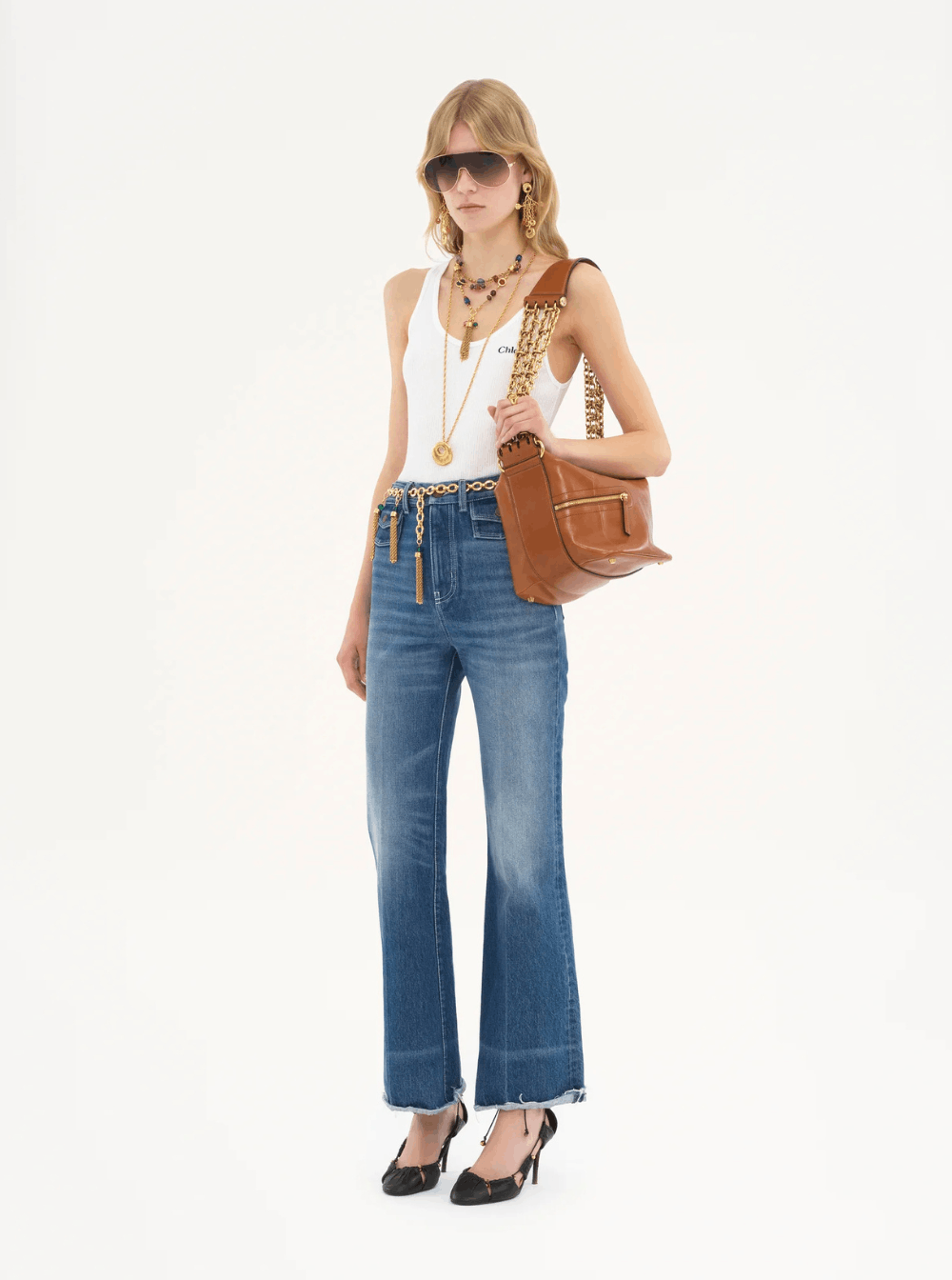 Chloe White Top with Embroidered Logo on the Front in Cotton Woman Size L / US 10 / IT 46 - 3 Thumbnail