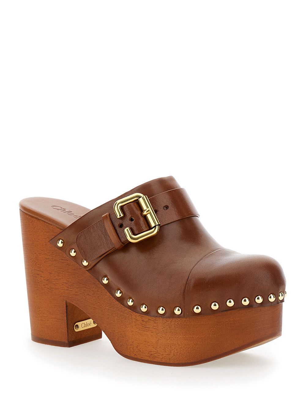 Chloe Brown 'Jeanette' Wedge Clogs in Leather and Wood for Women Size US 11 / IT 41 - 2 Thumbnail