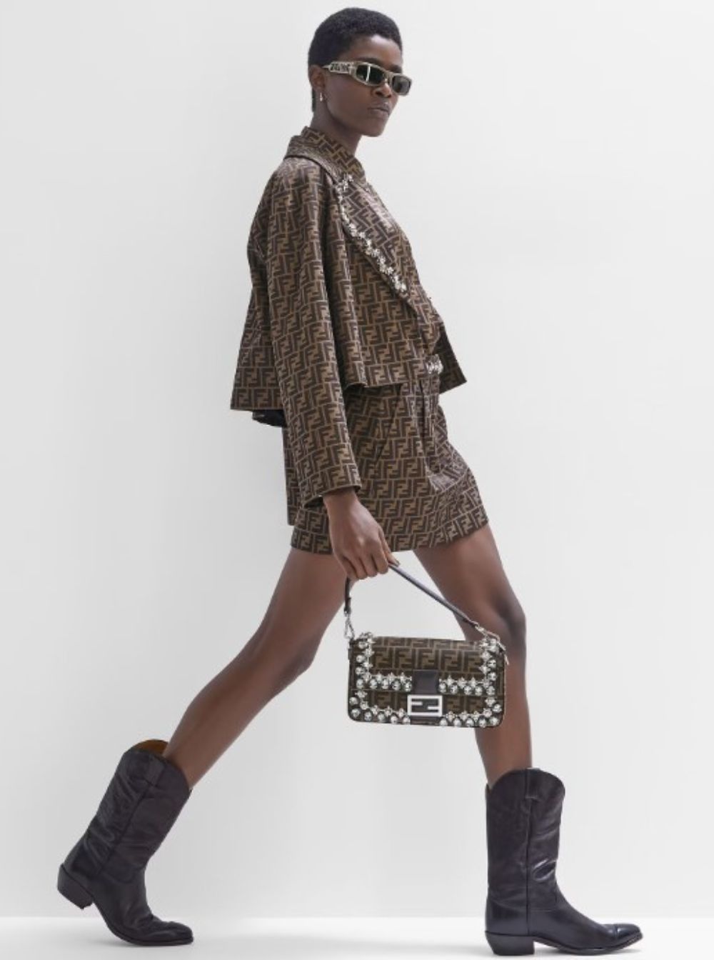 Fendi Brown Shirt with Pointed Collar and All-Over FF Motif in Silk Woman Size M / US 6-8 / IT 42-44 - 4 Thumbnail