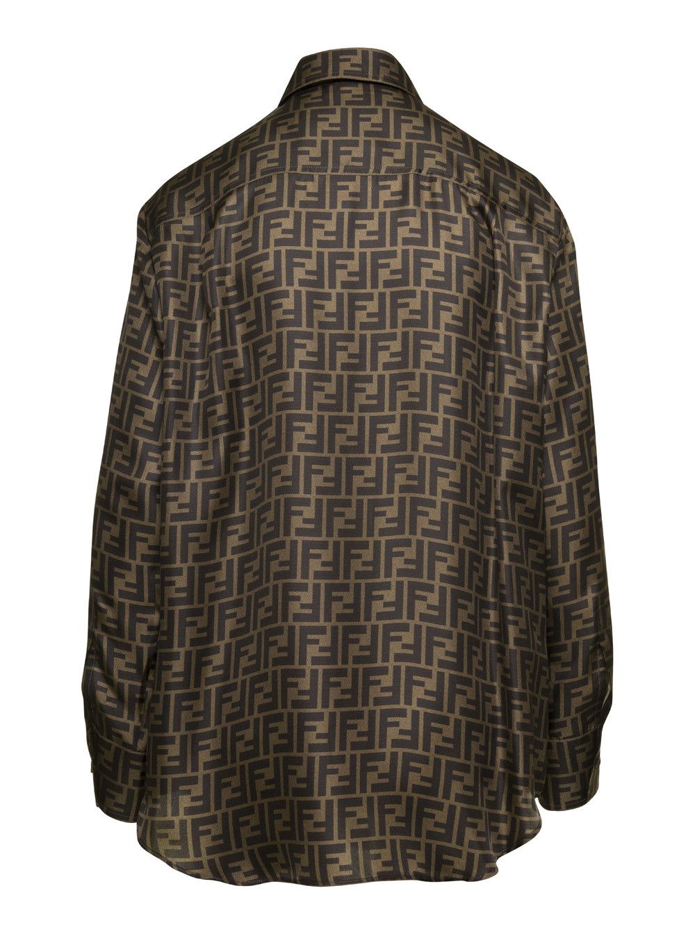Fendi Brown Shirt with Pointed Collar and All-Over FF Motif in Silk Woman Size M / US 6-8 / IT 42-44 - 2 Thumbnail
