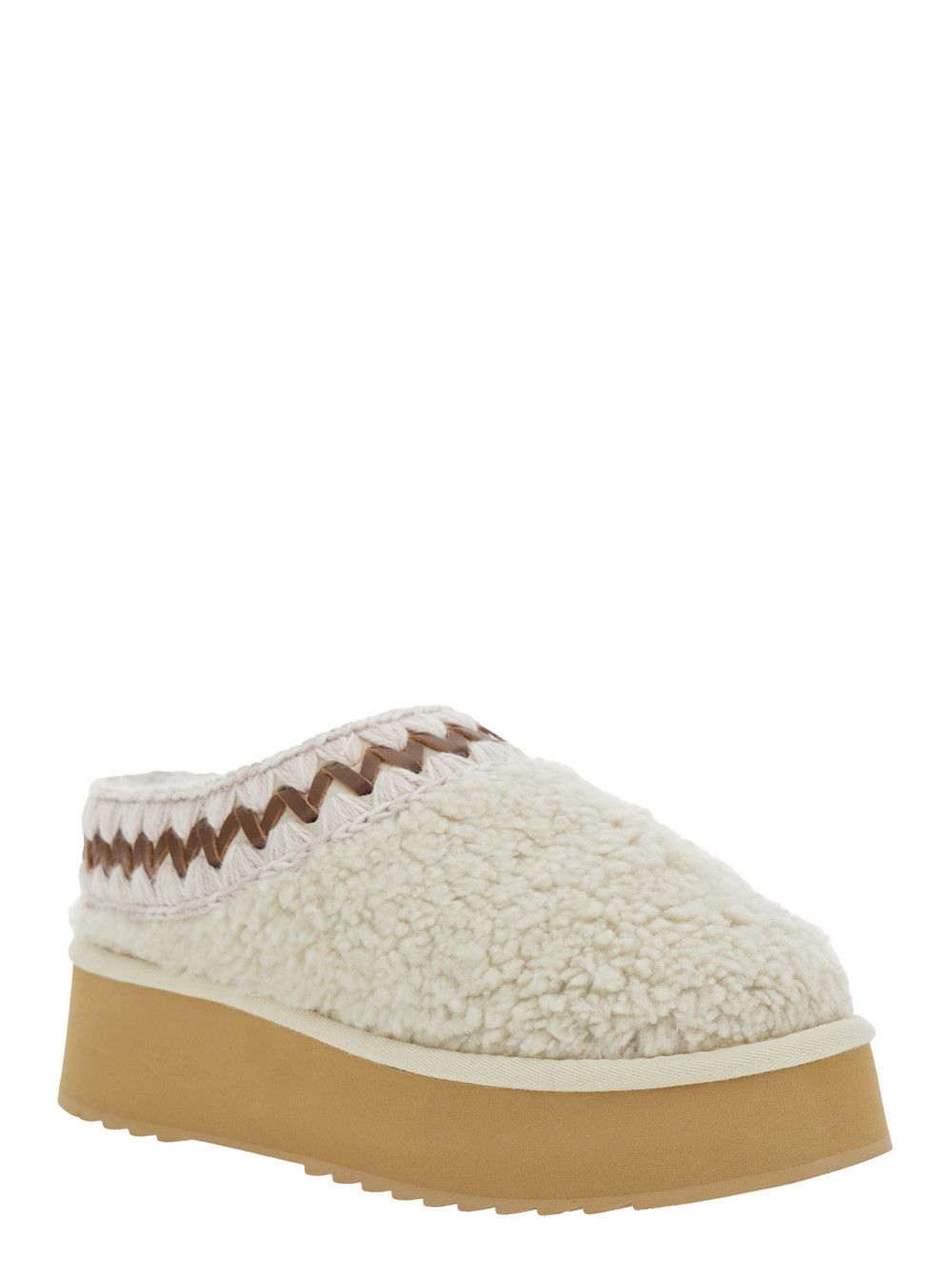 Mou White Mules with Braided Detail in Faux Fur Woman Size US 7 / IT 37 - 2 Thumbnail