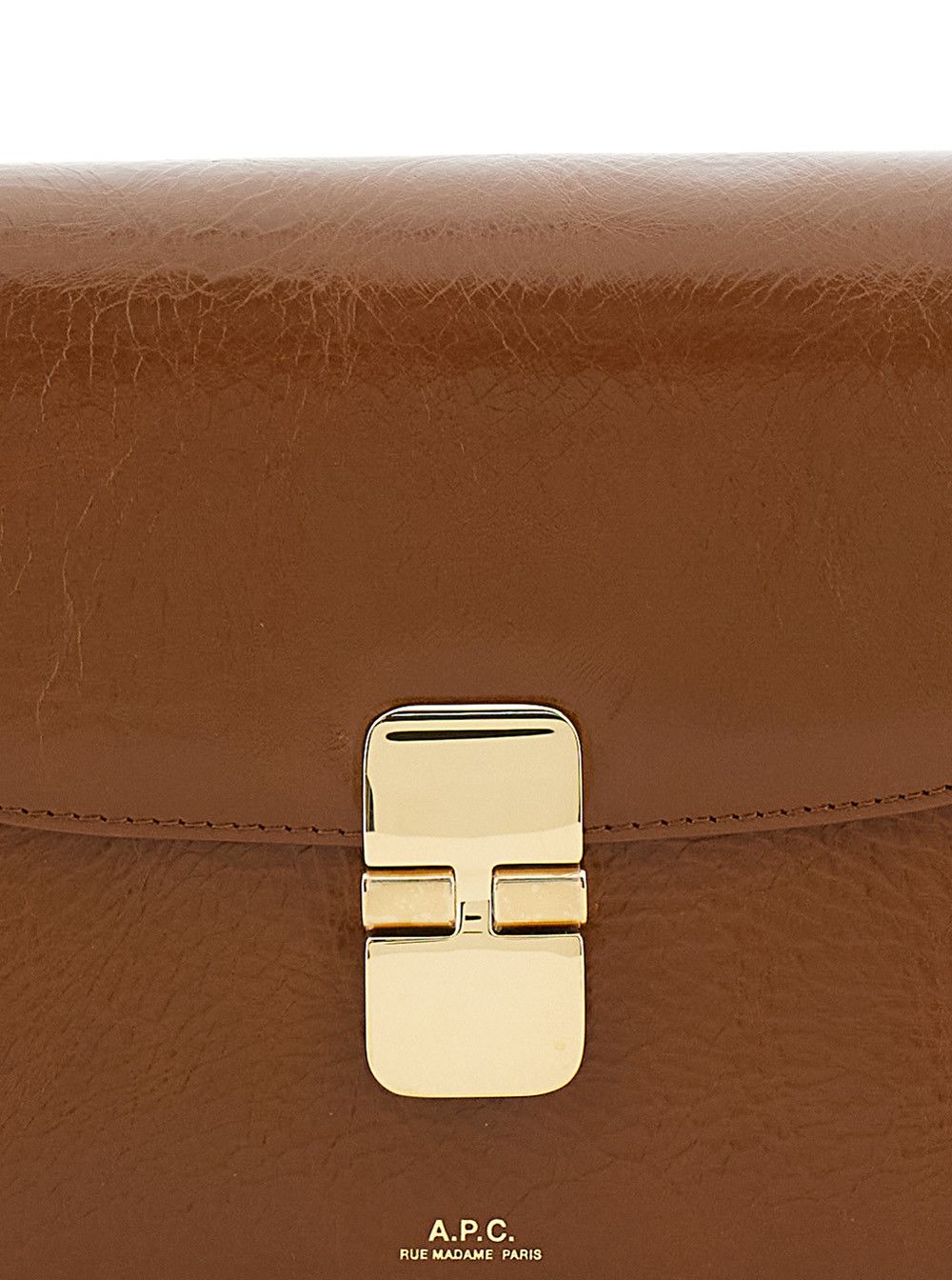 A.P.C. 'Grance' Brown Small Crossbody Bag wirh Embossed Logo Lettering on the Front and Adjustable Shoulder Strap in Hammered Leather Woman Size ONE SIZE - 5 Thumbnail