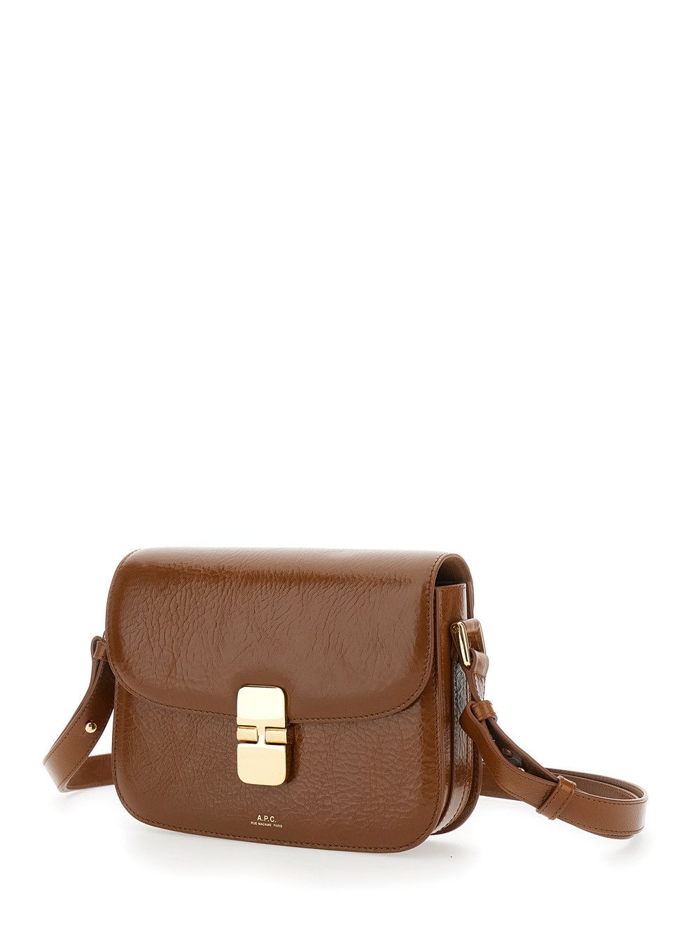 A.P.C. 'Grance' Brown Small Crossbody Bag wirh Embossed Logo Lettering on the Front and Adjustable Shoulder Strap in Hammered Leather Woman Size ONE SIZE - 2 Thumbnail