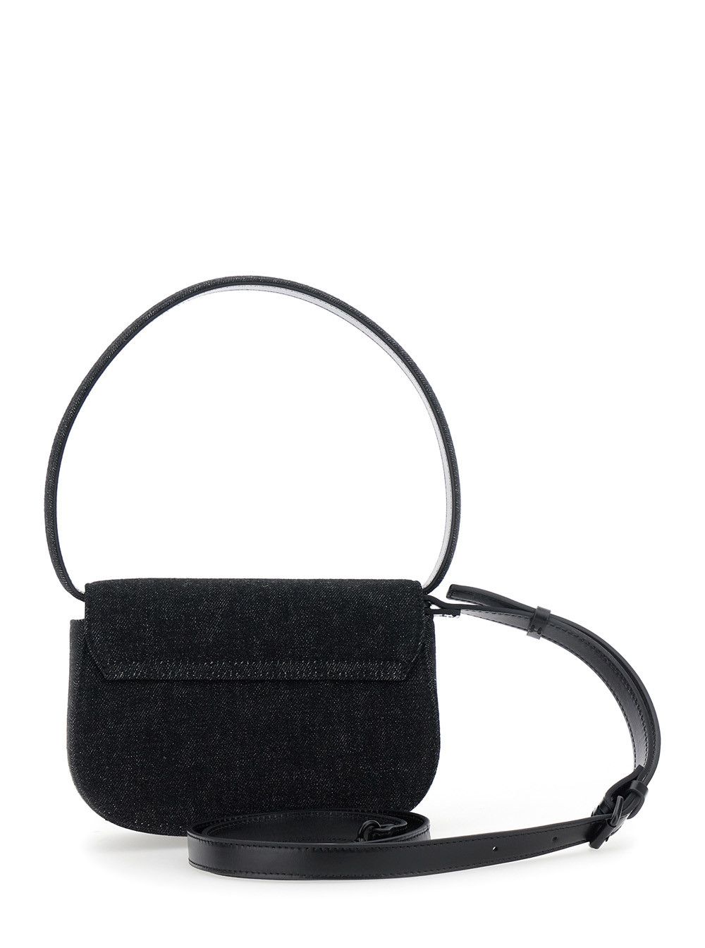 '1DR' Black Shoulder Bag with Oval D Patch in Cotton Woman