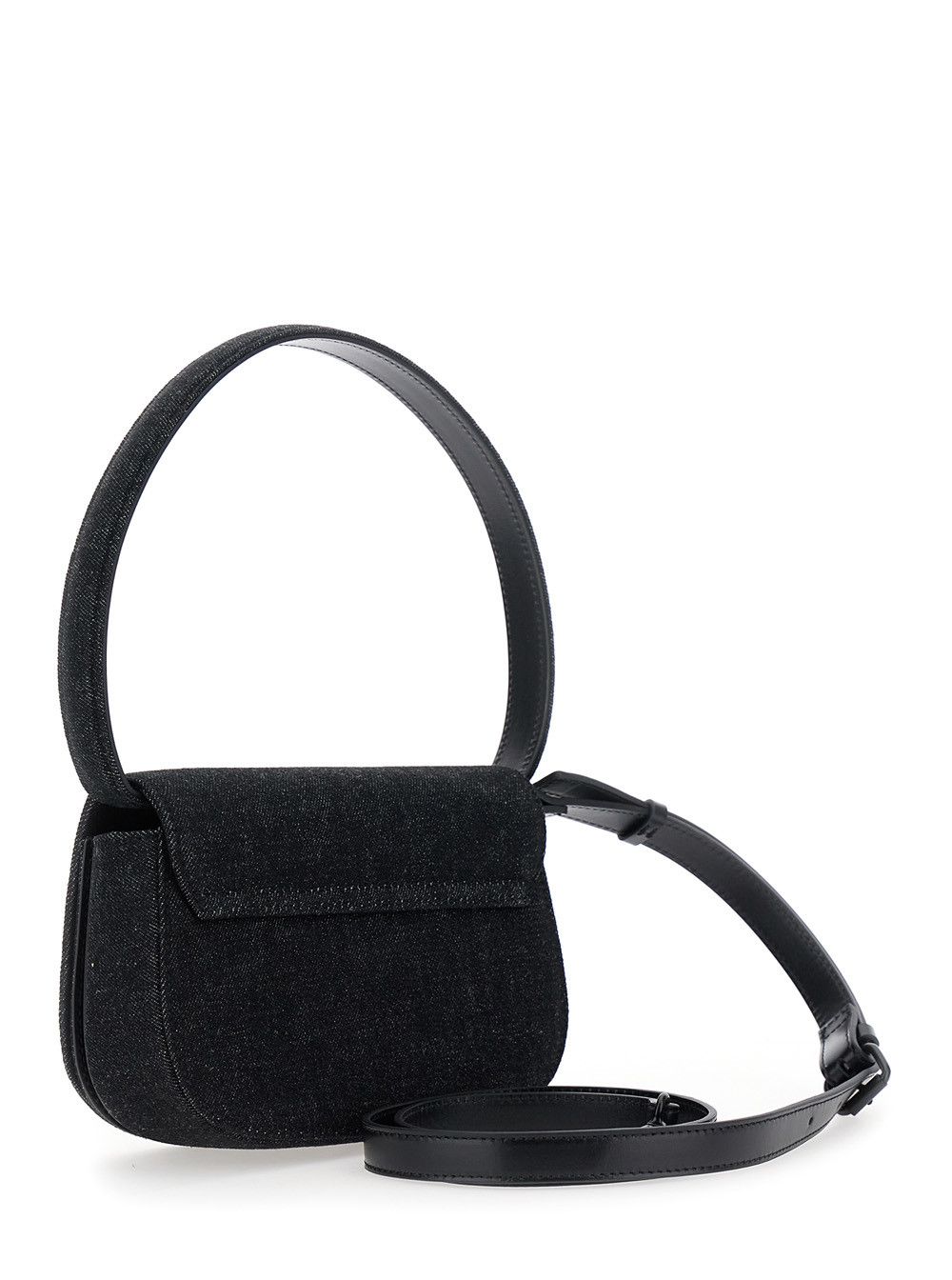 '1DR' Black Shoulder Bag with Oval D Patch in Cotton Woman