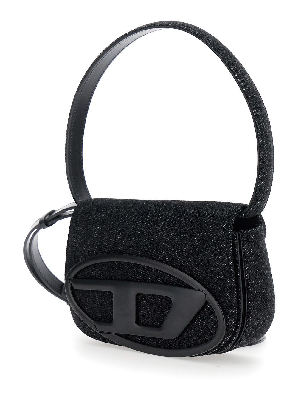 '1DR' Black Shoulder Bag with Oval D Patch in Cotton Woman