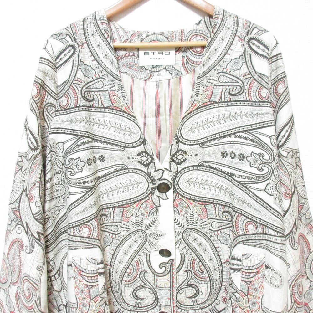 Other Other Etro Paisley Linen Silk Blend Collarless Coat Natural Material Outerwear DUTY FREE for USA Size ONE SIZE - 4 Thumbnail