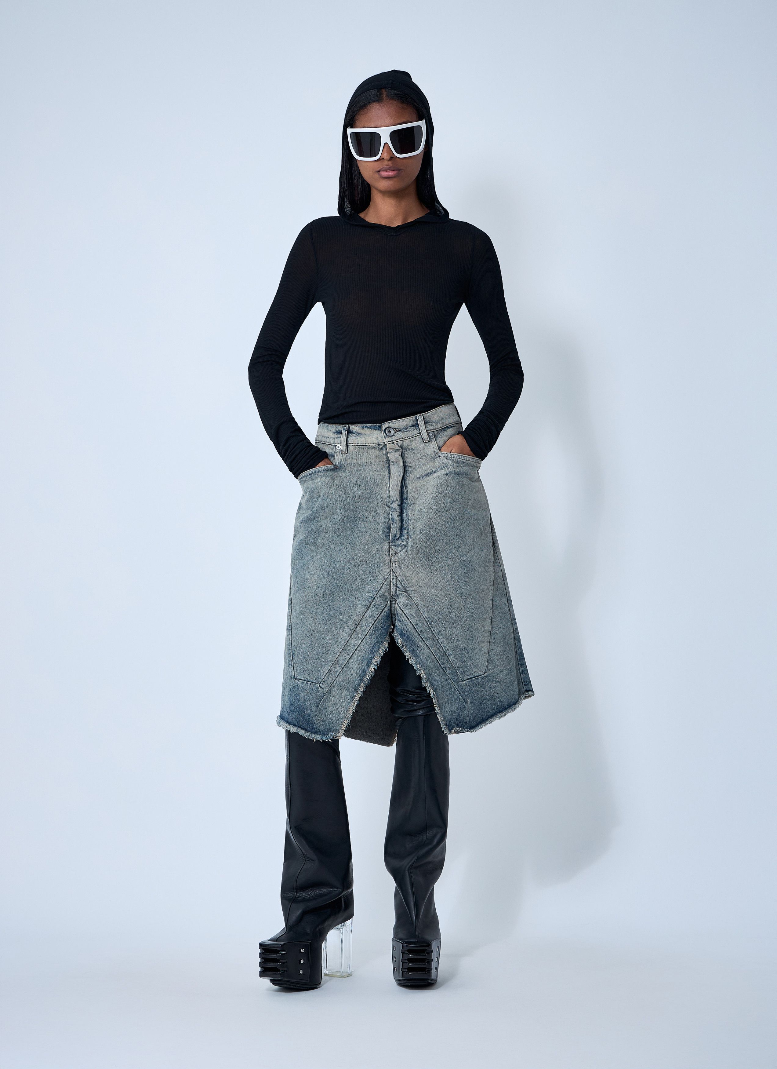 Rick Owens Slivered Denim Skirt Size 27" / US 4 / IT 40 - 2 Thumbnail