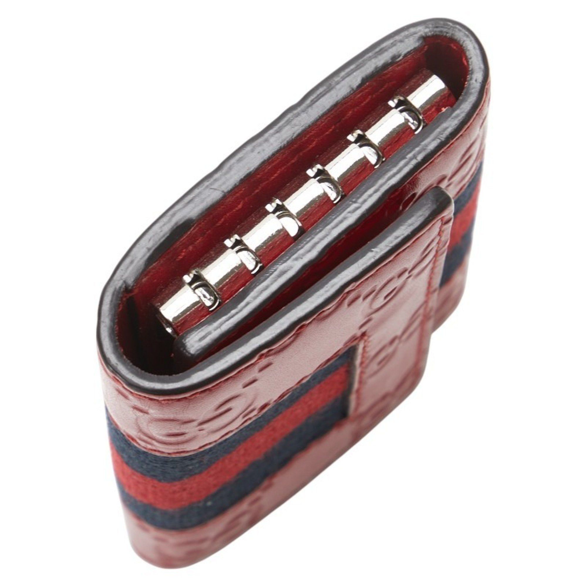 Gucci Gucci Guccissima Sherry Line 6-Ring Key Case 408828 Red Navy Leather Women's GUCCI Size ONE SIZE - 4 Thumbnail