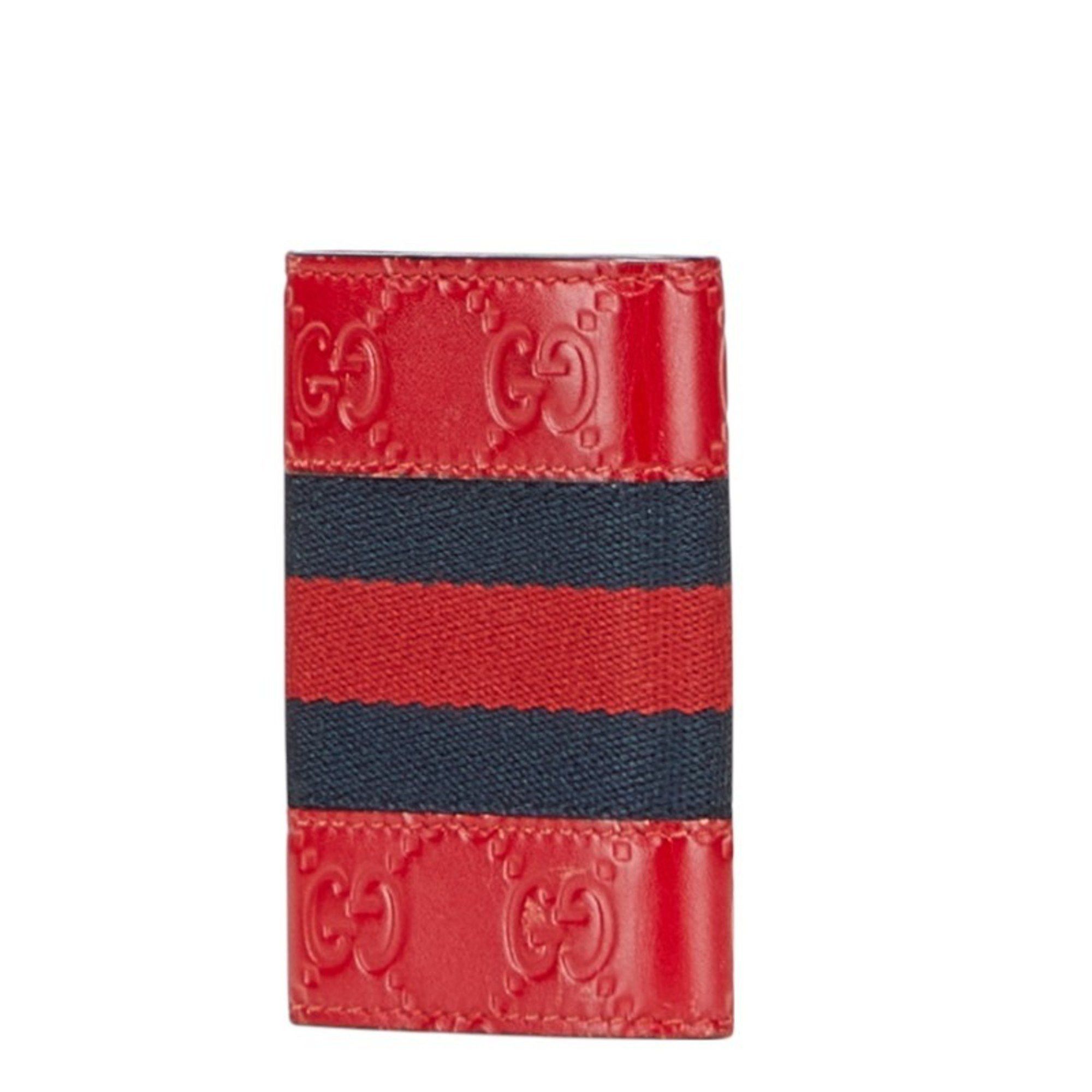 Gucci Gucci Guccissima Sherry Line 6-Ring Key Case 408828 Red Navy Leather Women's GUCCI Size ONE SIZE - 2 Thumbnail