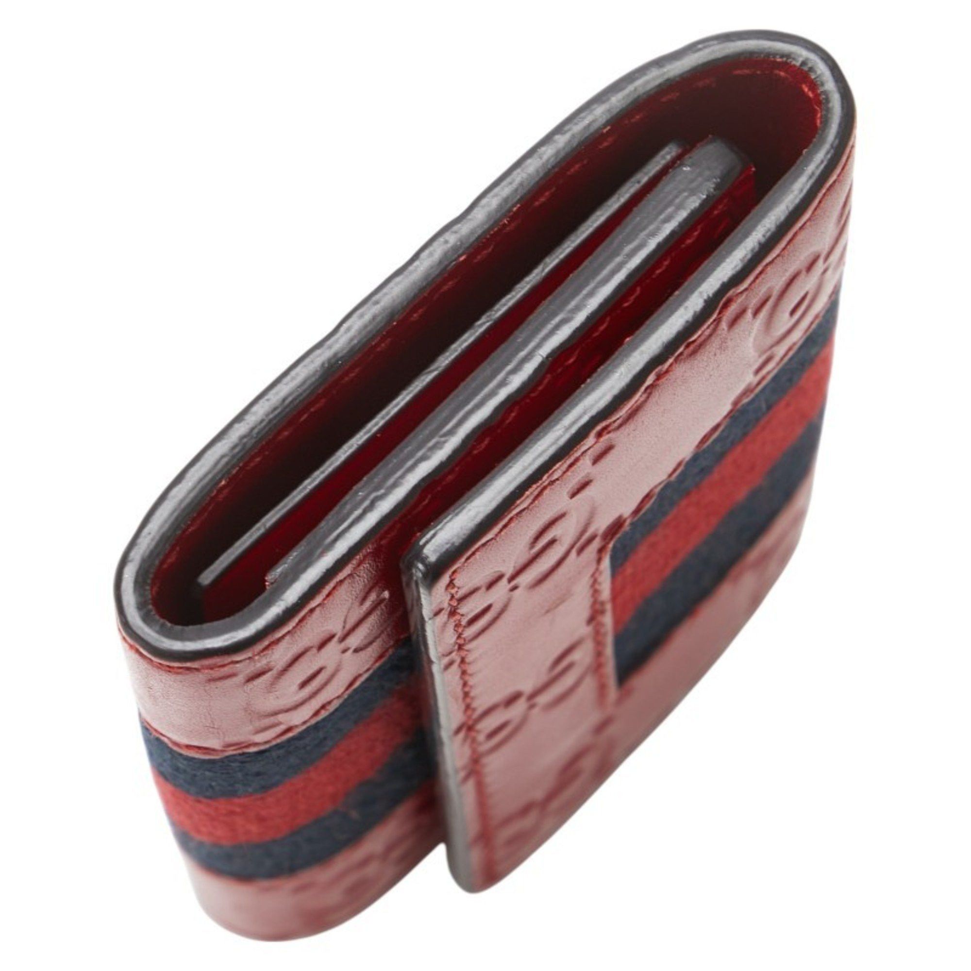 Gucci Gucci Guccissima Sherry Line 6-Ring Key Case 408828 Red Navy Leather Women's GUCCI Size ONE SIZE - 5 Thumbnail