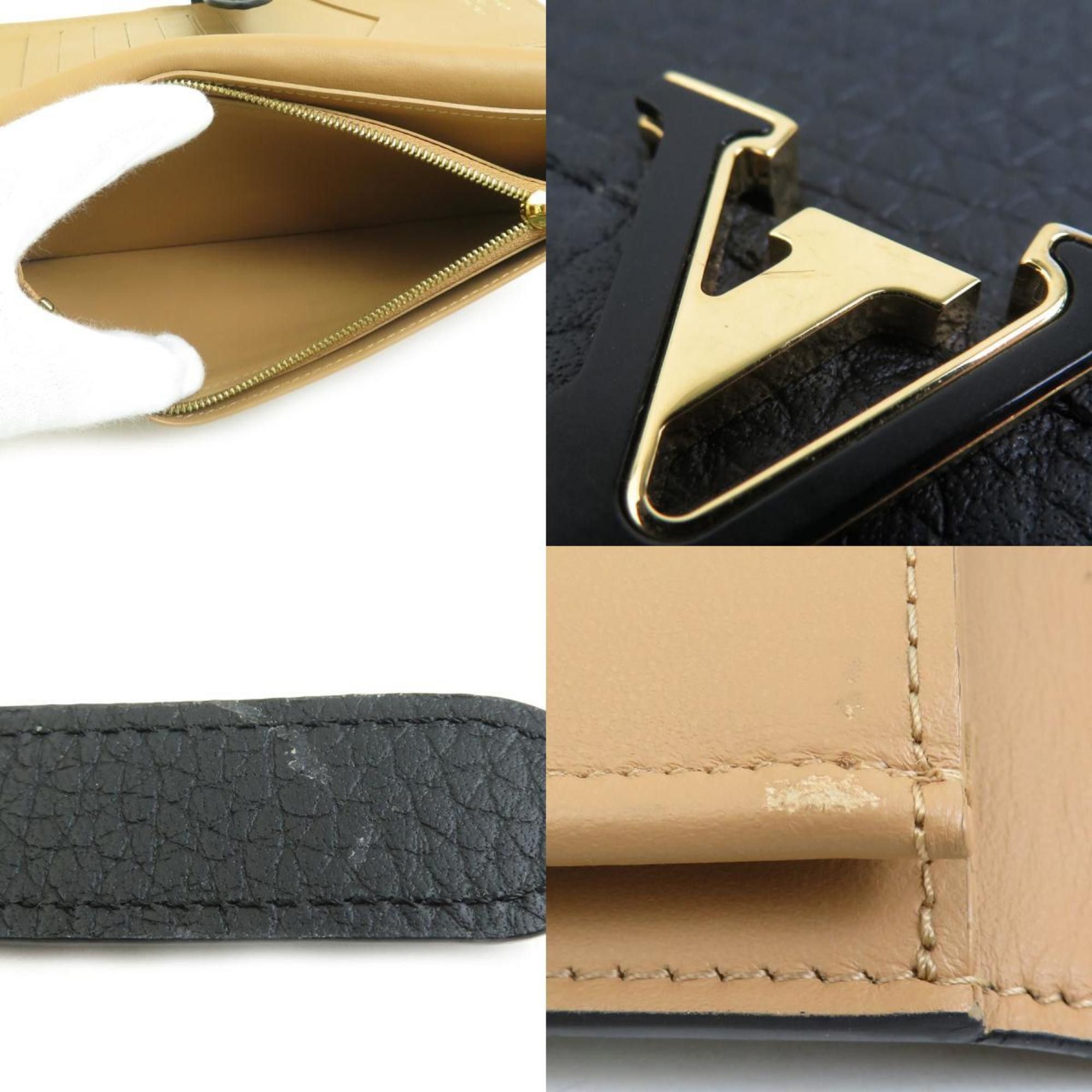 Louis Vuitton Louis Vuitton Bi-fold Long Wallet LV Vertical Leather Black Gold Men's Women's M81330 e60778g Size ONE SIZE - 4 Thumbnail