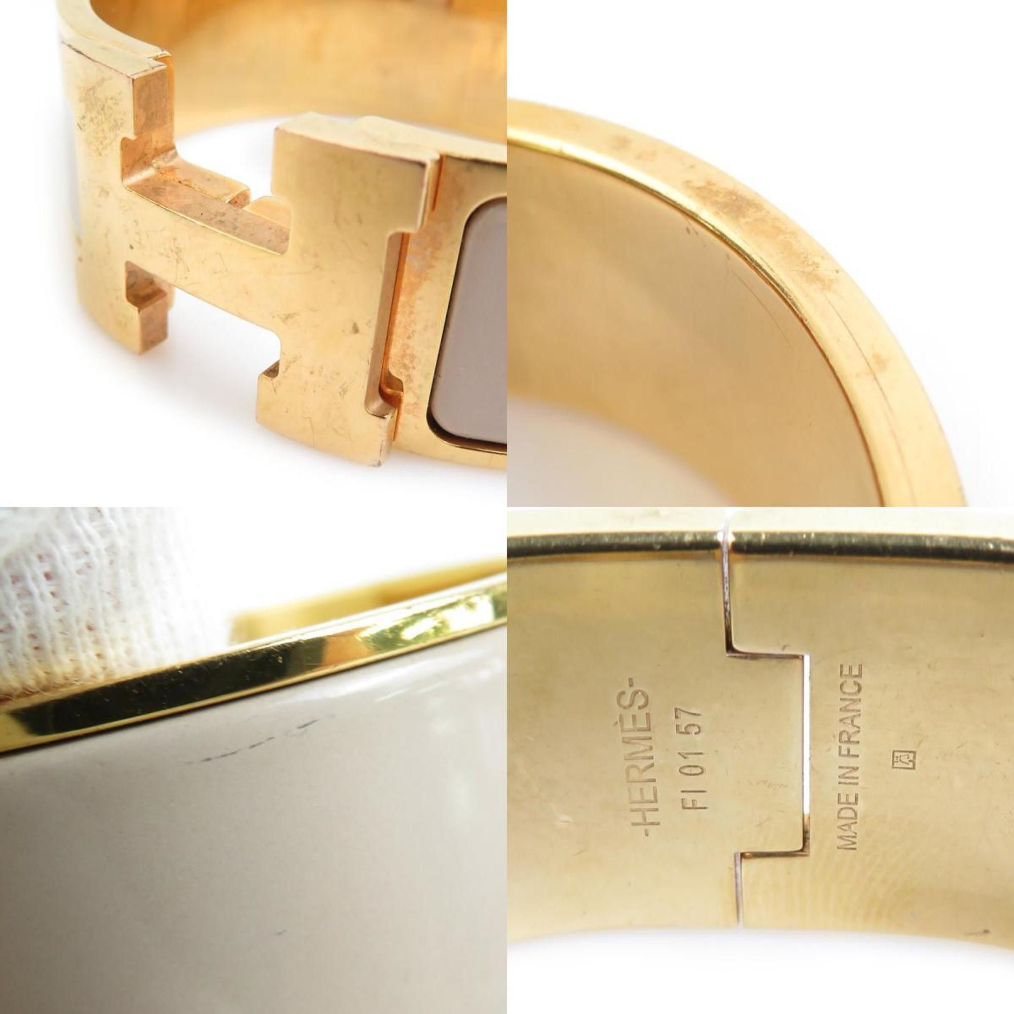 Hermes Hermes Hermès Click-Clack Bangle Bracelet in Metal, Enamel, Gold, and Greige for Women (e60789a) Size ONE SIZE - 5 Thumbnail