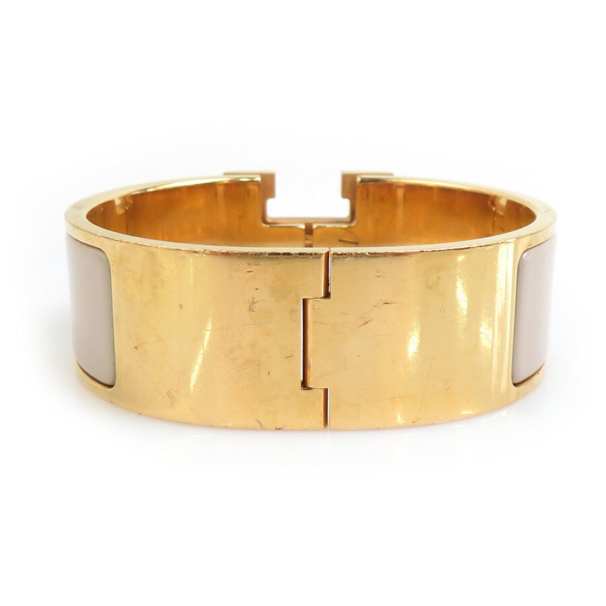Hermes Hermes Hermès Click-Clack Bangle Bracelet in Metal, Enamel, Gold, and Greige for Women (e60789a) Size ONE SIZE - 3 Thumbnail