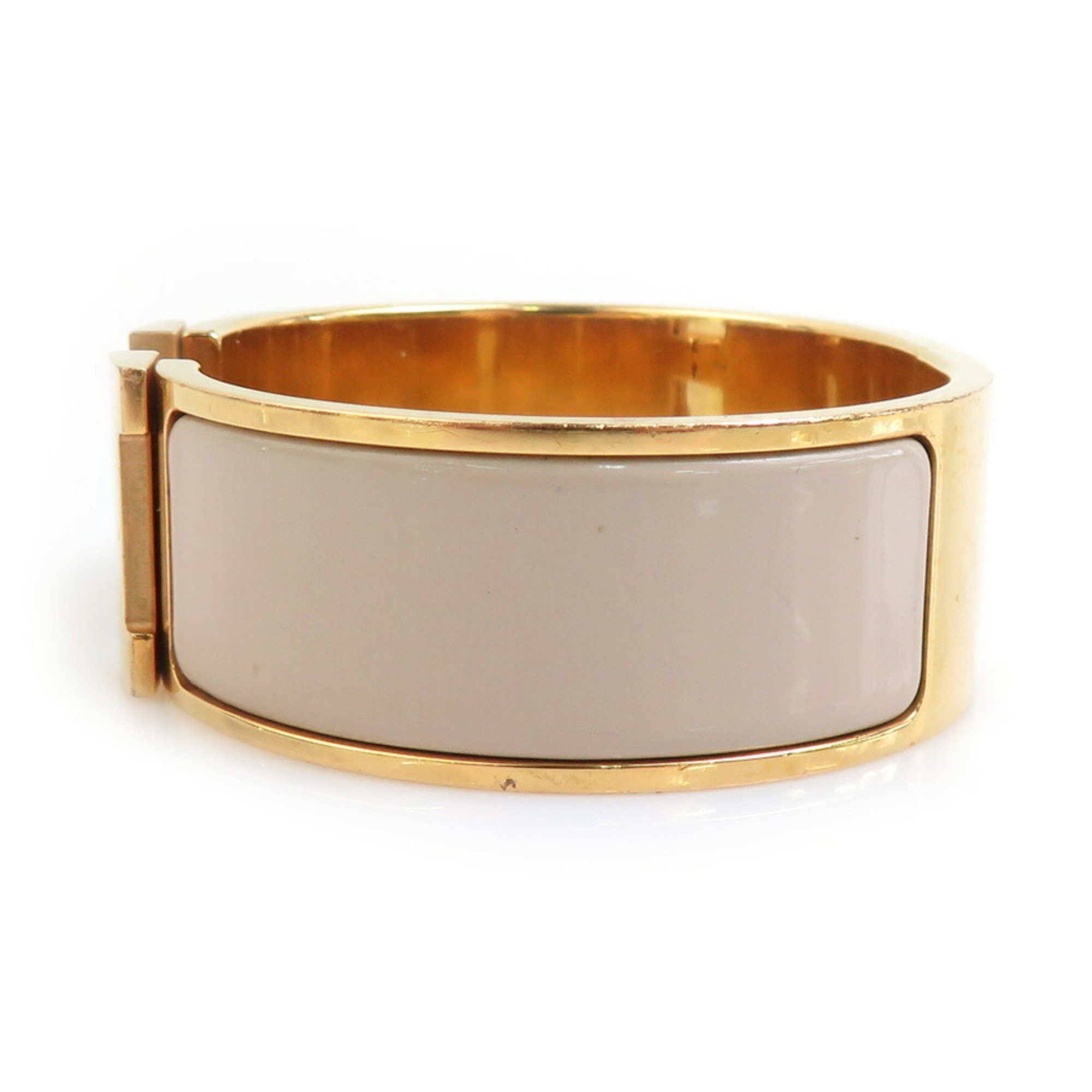 Hermes Hermes Hermès Click-Clack Bangle Bracelet in Metal, Enamel, Gold, and Greige for Women (e60789a) Size ONE SIZE - 2 Thumbnail