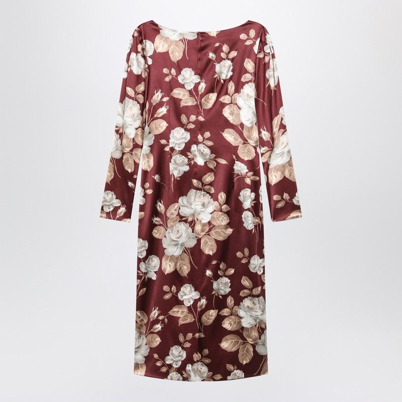 Dolce & Gabbana Dolce&Gabbana Burgundy Satin Dress With Floral Print Size M / US 6-8 / IT 42-44 - 2 Thumbnail