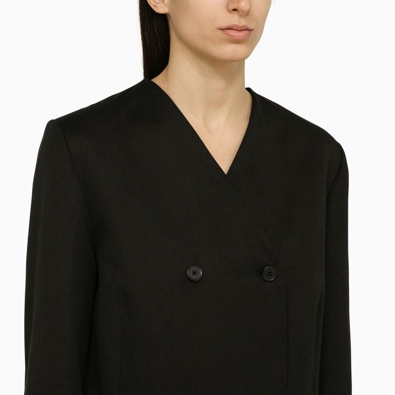 Loulou de Saison Loulou De Saison Black Double-Breasted Jacket In Cotton And Linen Size L / US 10 / IT 46 - 3 Thumbnail