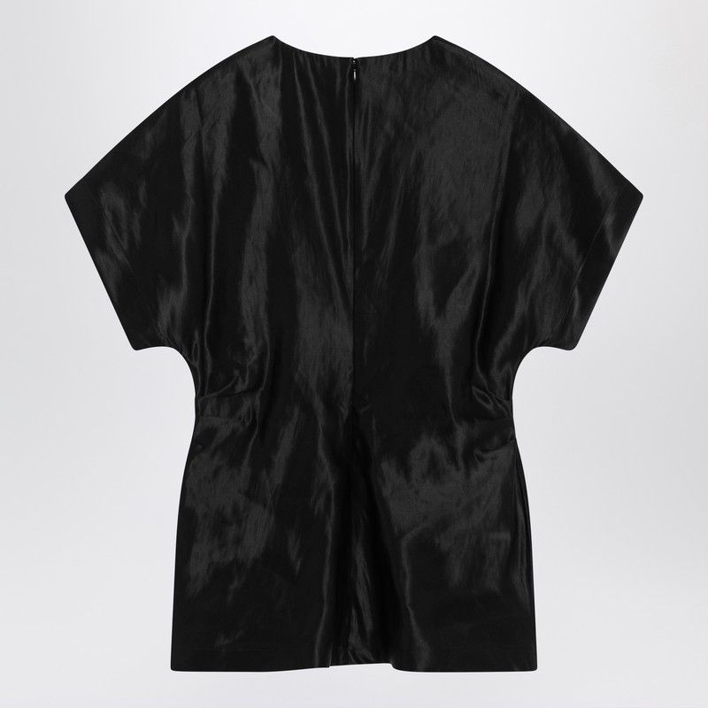 Loulou de Saison Loulou De Saison Black T-Shirt In Linen And Silk Size M / US 6-8 / IT 42-44 - 2 Thumbnail