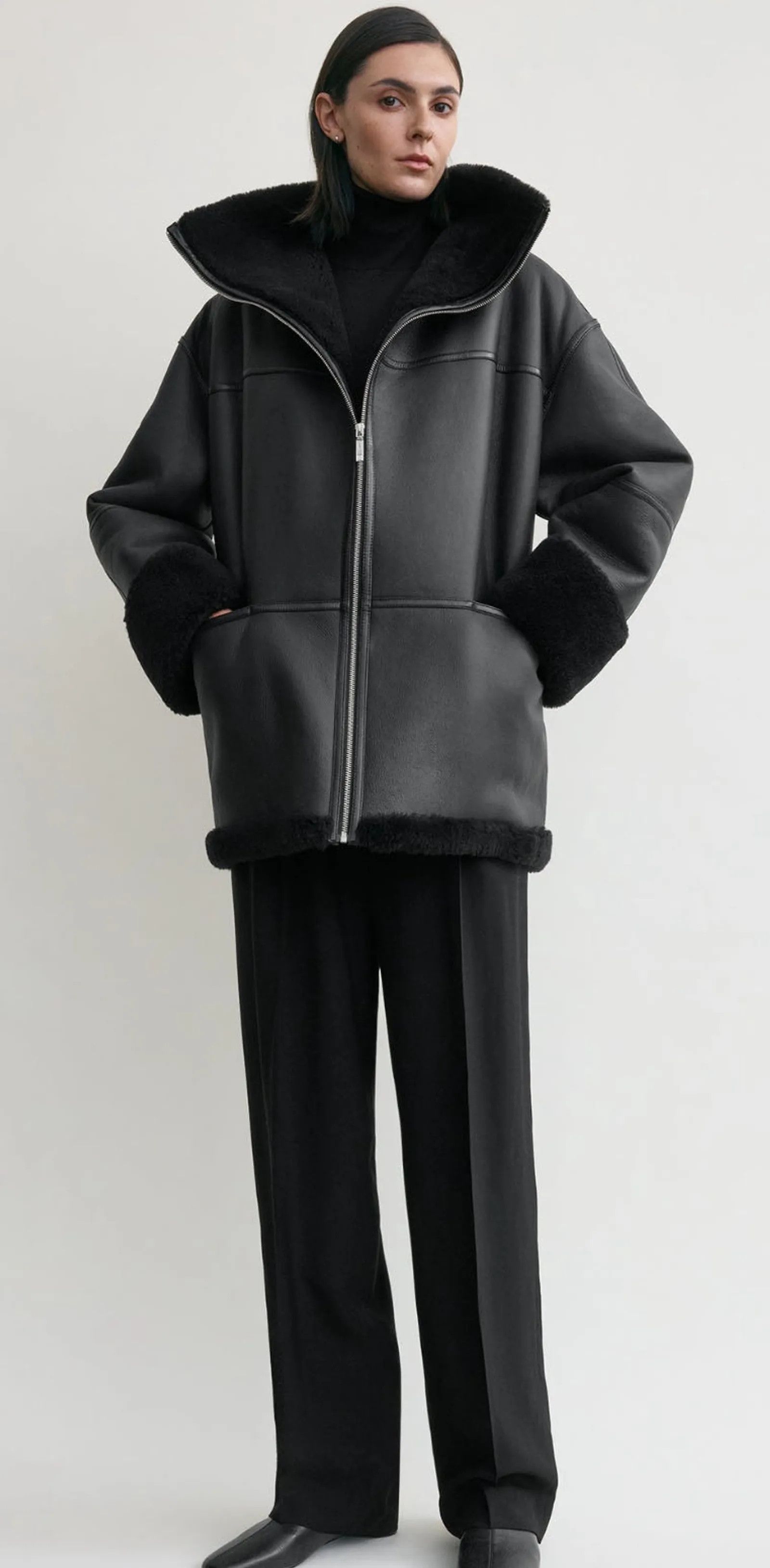 Toteme Toteme SIGNATURE SHEARLING JACKET BLACK Leather Jacket Size XS / US 0-2 / IT 36-38 - 8 Thumbnail