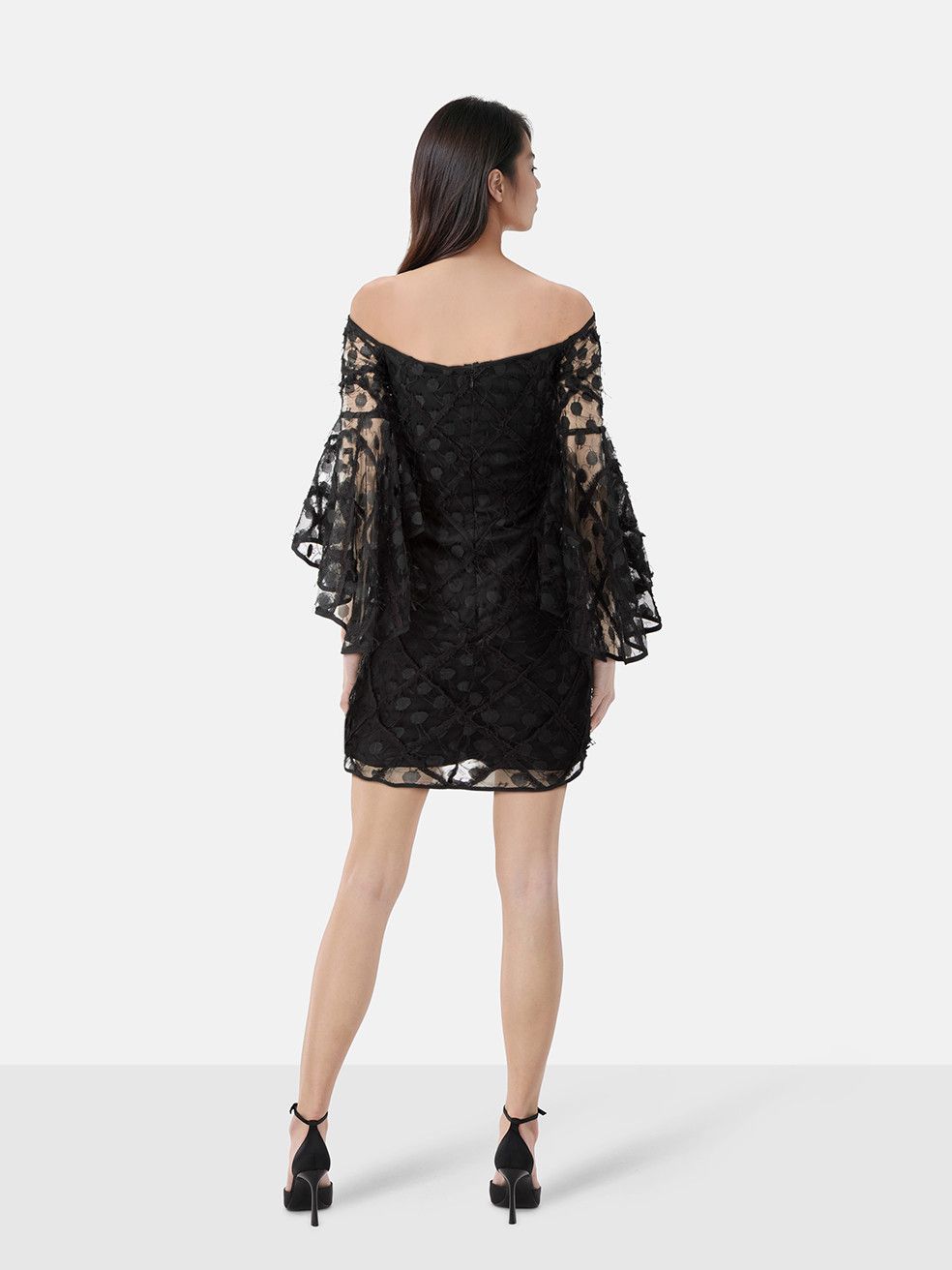 MILLY Black Lace Flounce Sleeve Dress Size XS / US 0-2 / IT 36-38 - 2 Thumbnail