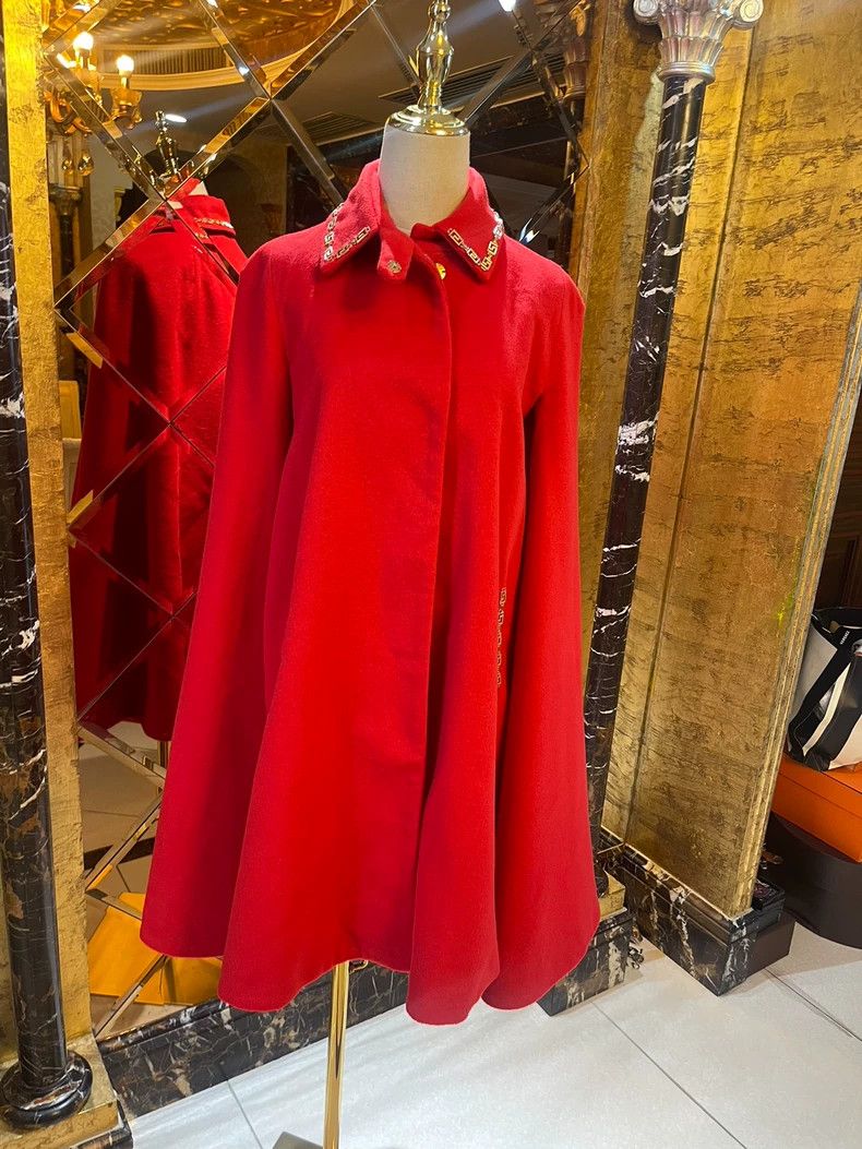 Versace Versace Red Wool Logo Long Cloak Coat - dmc Size US M / EU 48-50 / 2 - 9 Thumbnail