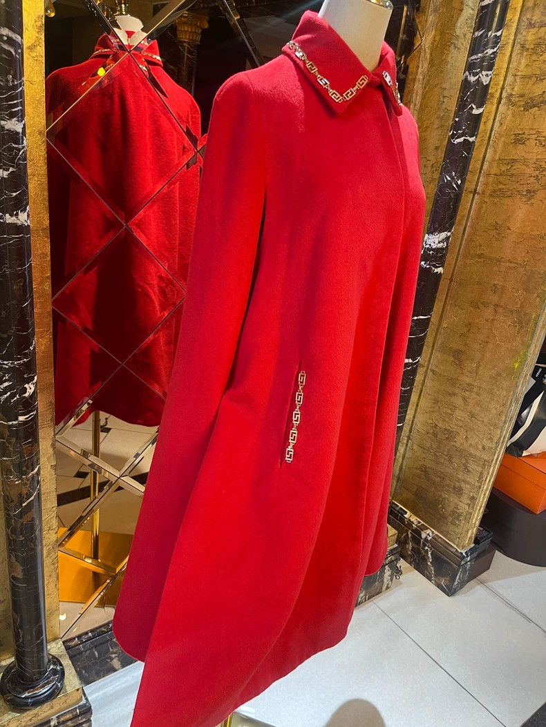 Versace Versace Red Wool Logo Long Cloak Coat - dmc Size US M / EU 48-50 / 2 - 3 Thumbnail
