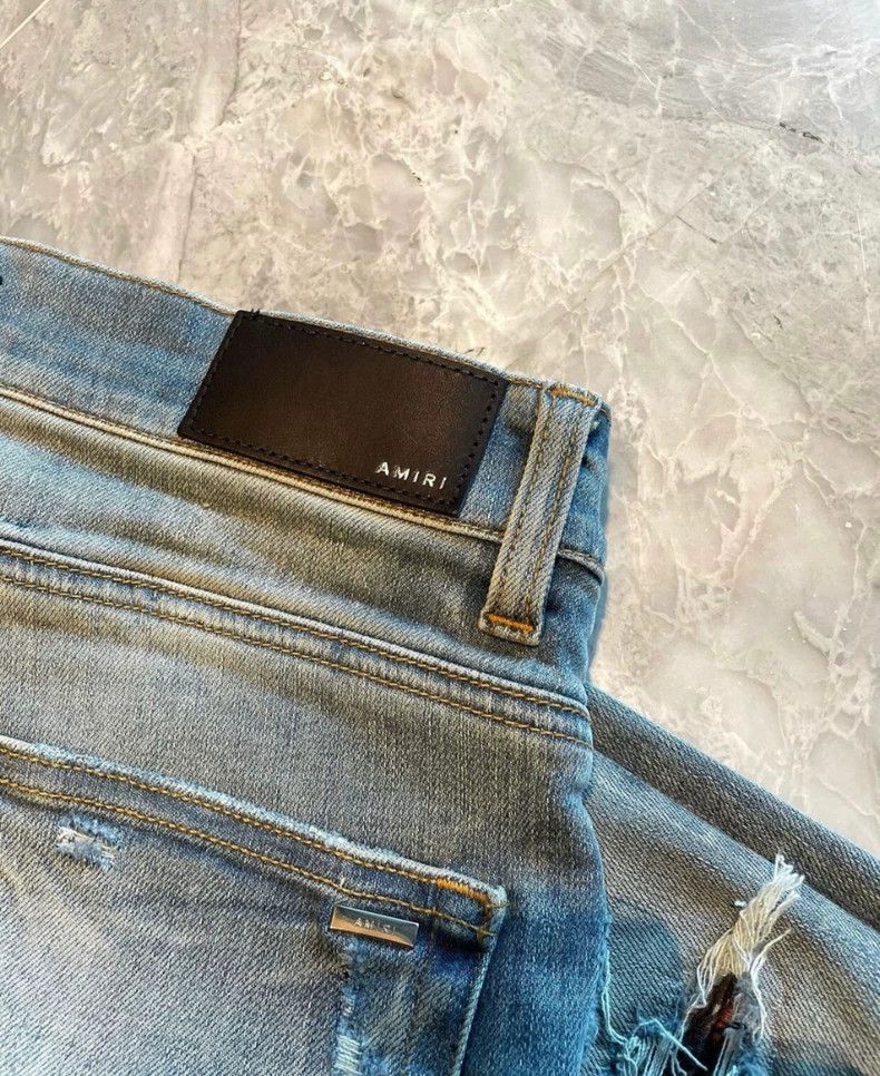 Amiri AMIRI Distressed Patch Blue Denim Jeans - dmc Size US 31 - 3 Thumbnail