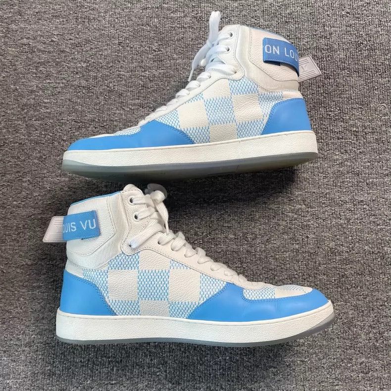 Louis Vuitton Louis Vuitton White Blue Checkerboard High-Top Sneakers - dmc Size US 10.5 / EU 43-44 - 4 Thumbnail