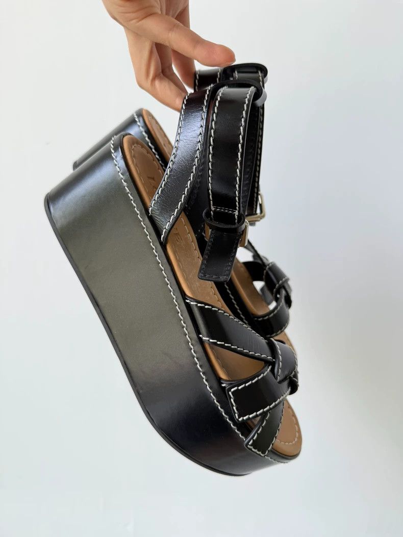 Loewe Loewe Black Platform Leather Sandals - dmc Size US 5 / EU 37 - 3 Thumbnail