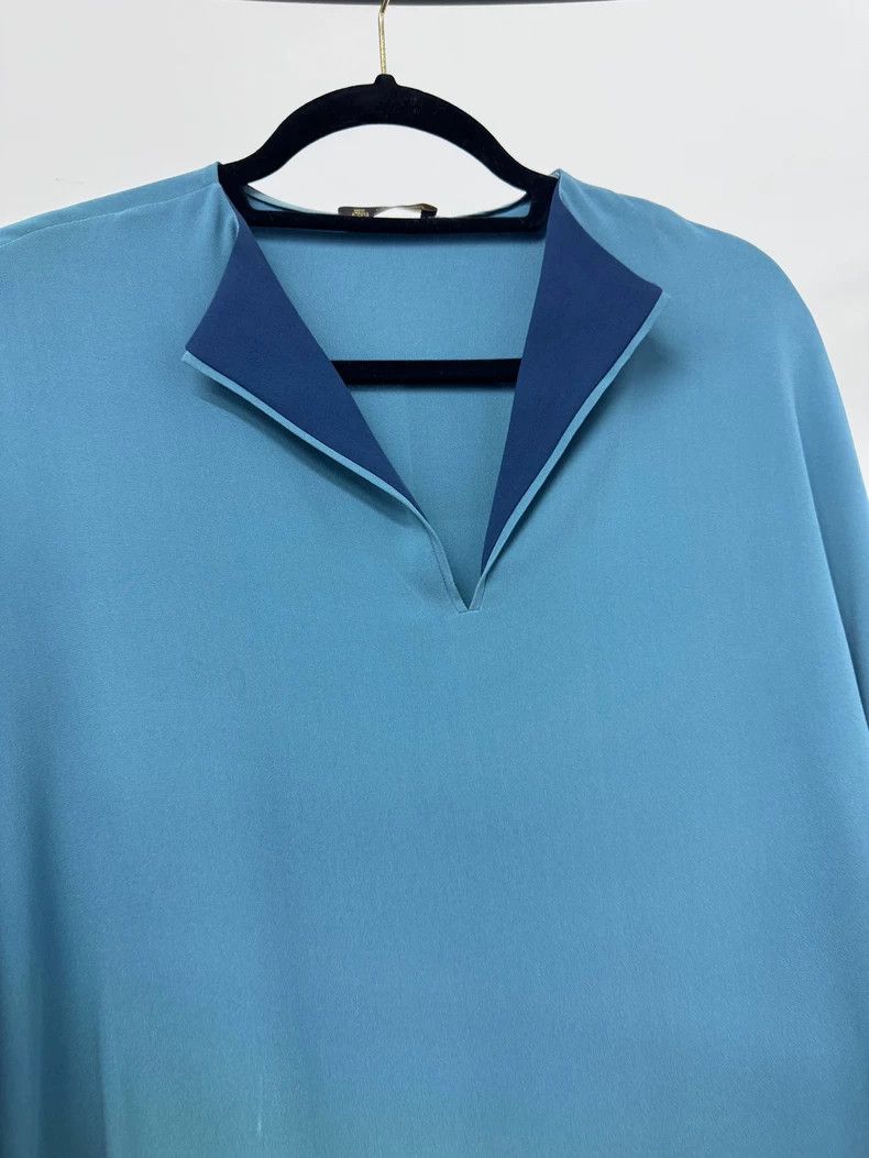 Loro Piana Loro Piana Blue Silk Collared Top - dmc Size US L / EU 52-54 / 3 - 2 Thumbnail