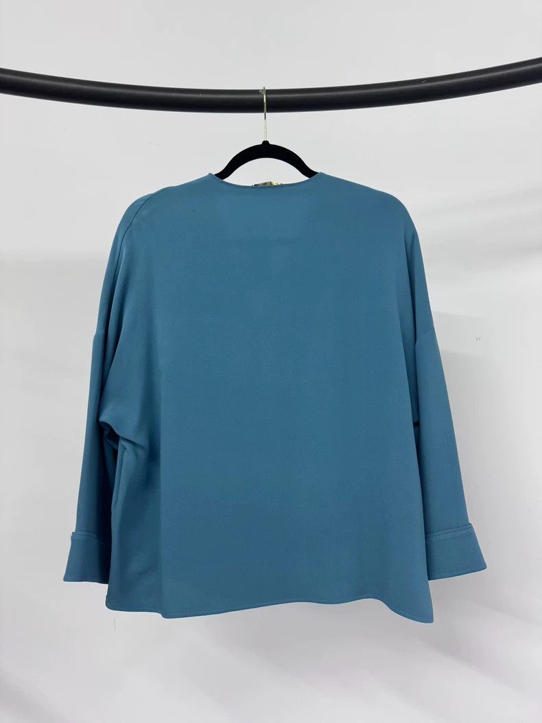Loro Piana Loro Piana Blue Silk Collared Top - dmc Size US L / EU 52-54 / 3 - 4 Thumbnail