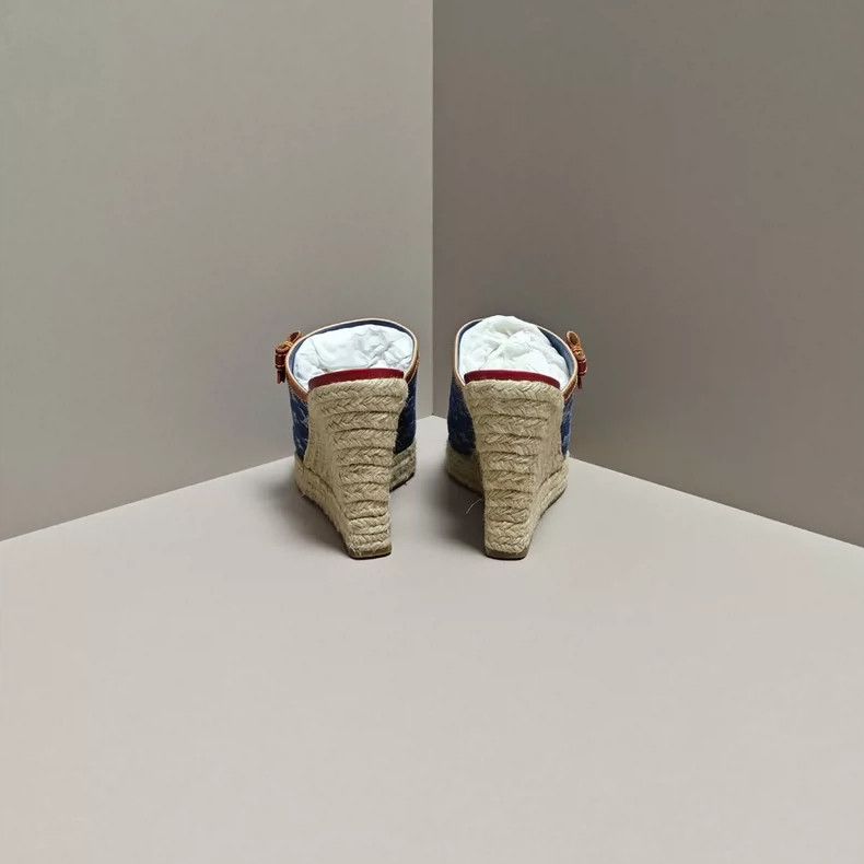 Louis Vuitton Louis Vuitton Denim Wedge Sandals - dmc Size US 7.5 / EU 40-41 - 3 Thumbnail