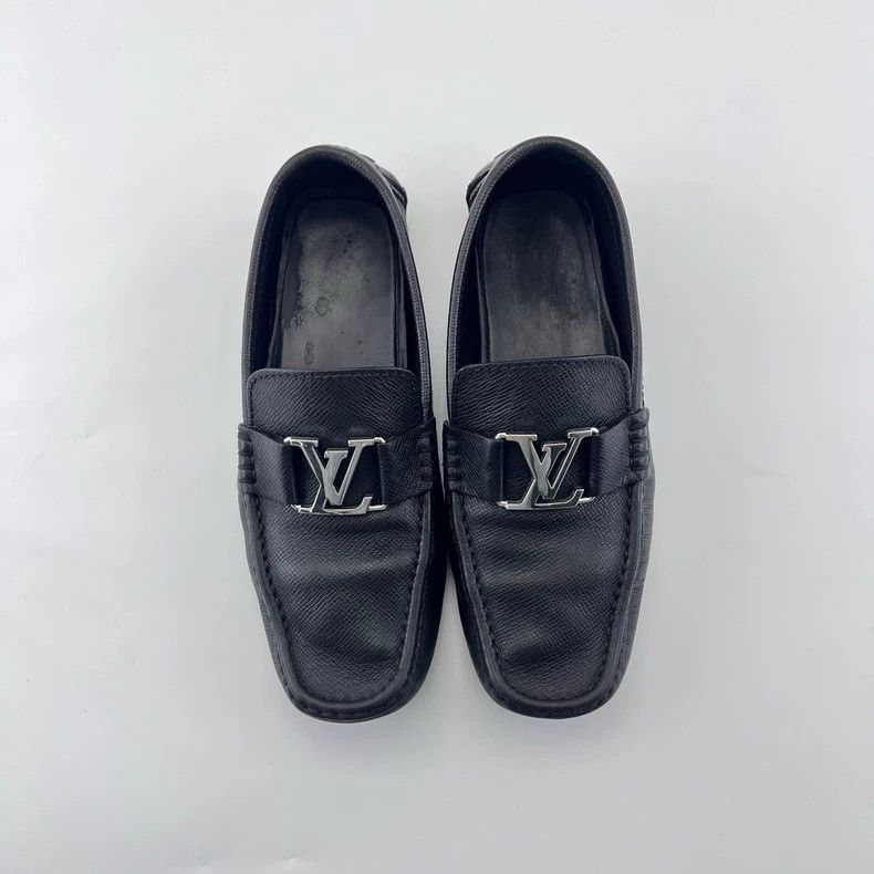 Louis Vuitton LV Black Leather Slip-On Casual Shoes - dmc Size US 9.5 / EU 42-43 - 2 Thumbnail