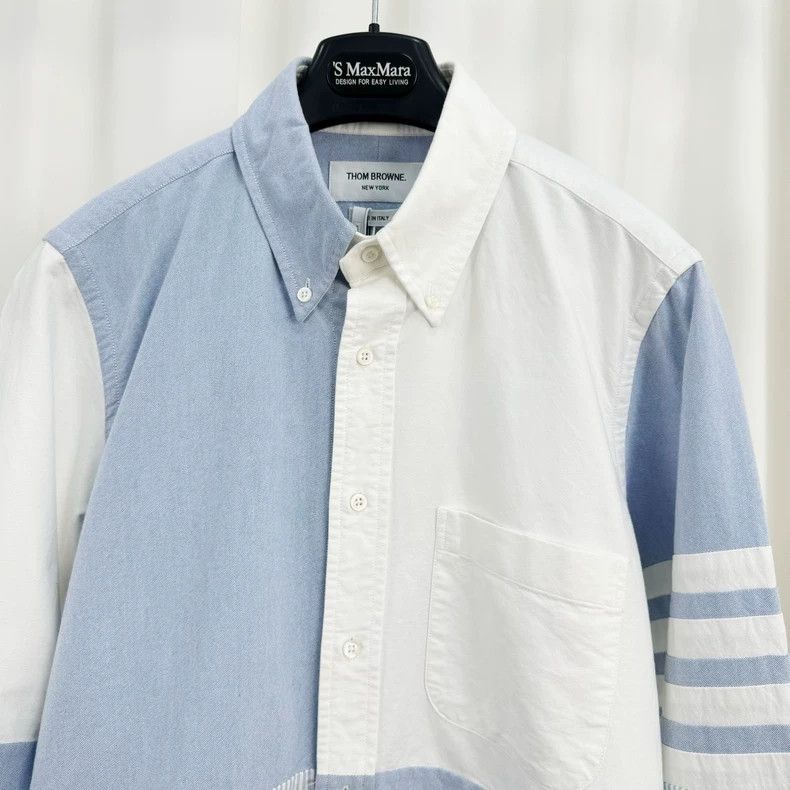 Thom Browne Thom Browne White Blue Paneled Shirt - dmc Size US M / EU 48-50 / 2 - 3 Thumbnail
