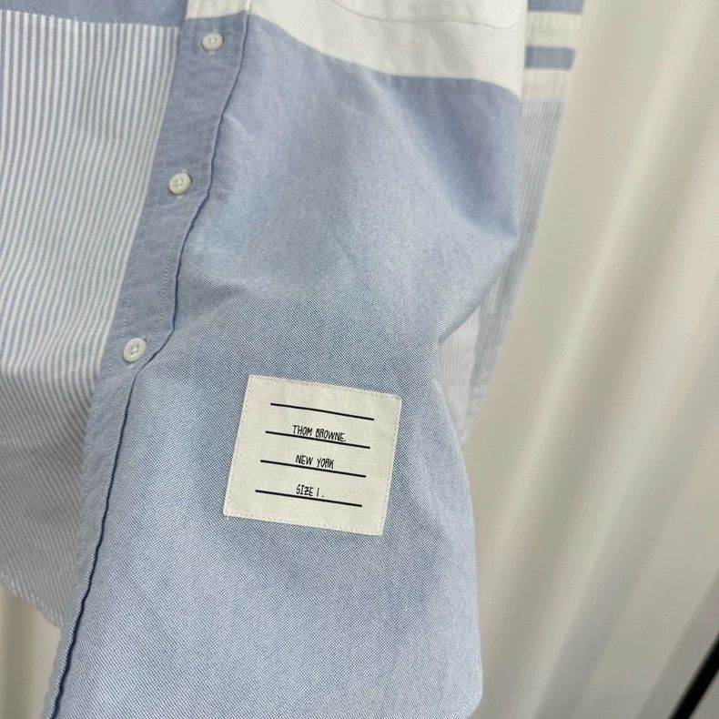 Thom Browne Thom Browne White Blue Paneled Shirt - dmc Size US M / EU 48-50 / 2 - 5 Thumbnail