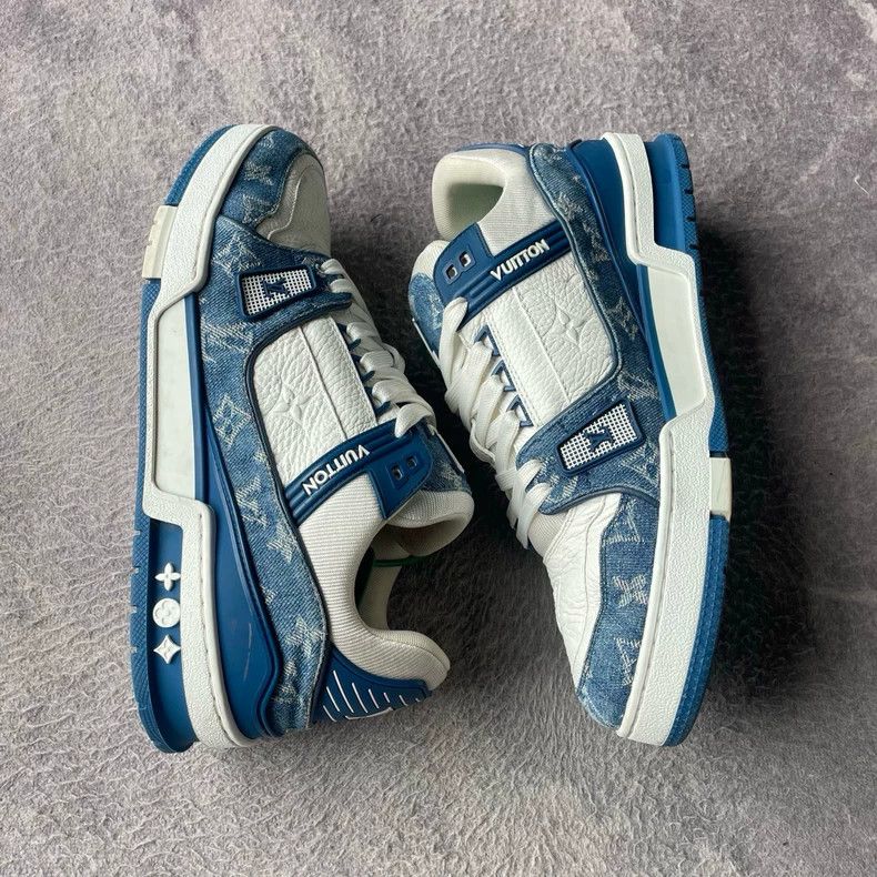 Louis Vuitton LV Trainer Denim White Blue Sneakers - dmc Size US 10.5 / EU 43-44 - 6 Thumbnail