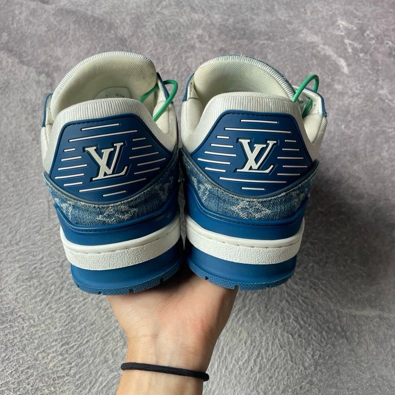 Louis Vuitton LV Trainer Denim White Blue Sneakers - dmc Size US 10.5 / EU 43-44 - 3 Thumbnail