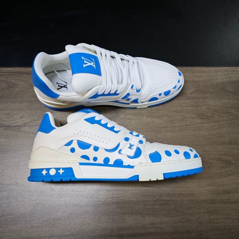 Louis Vuitton LV Trainer Kusama White Blue Dots - dmc Size US 10.5 / EU 43-44 - 4 Thumbnail